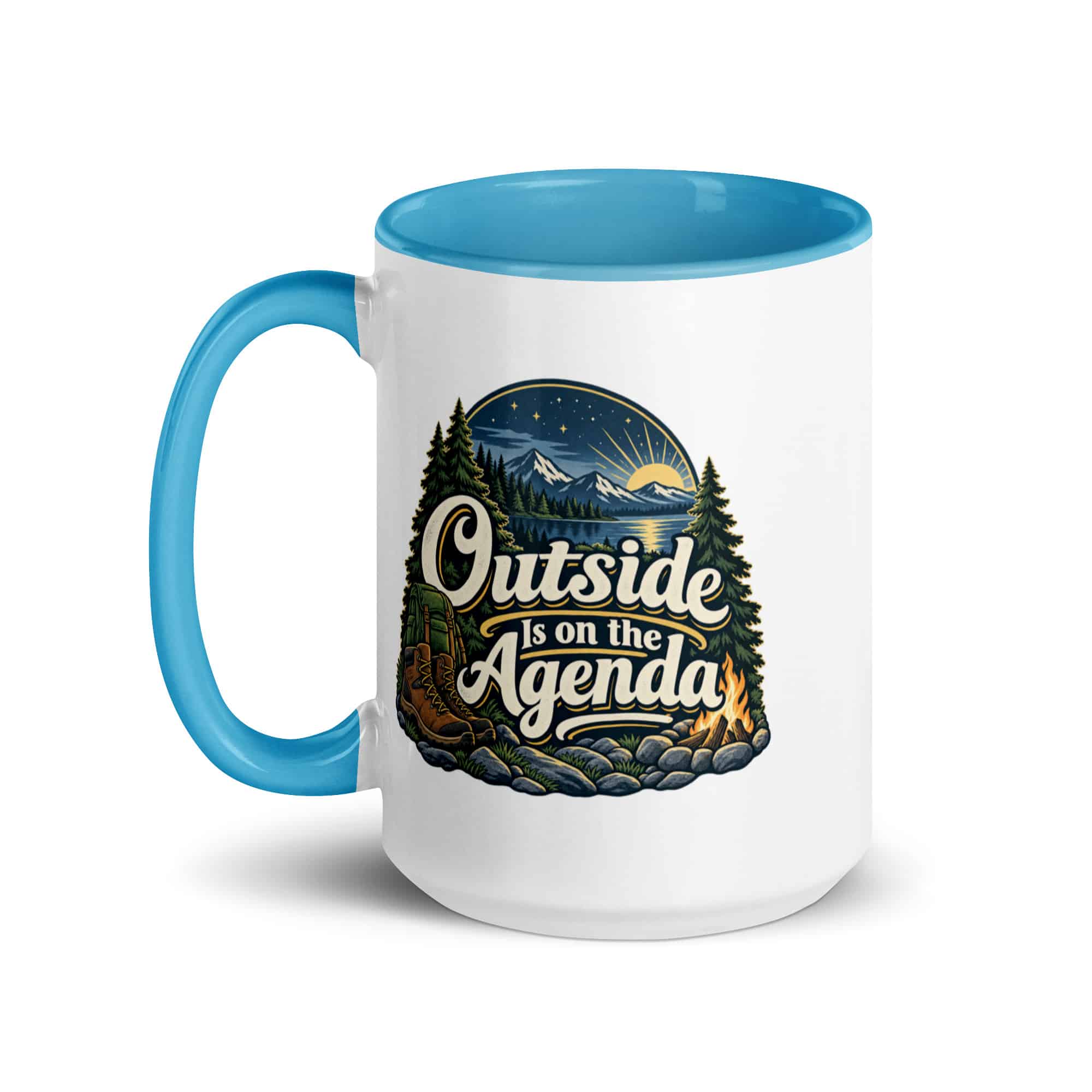 Nature and Adventure Color Inside Coffee Mug: Outside Is on the Agenda, Woodland Scenic Lettering