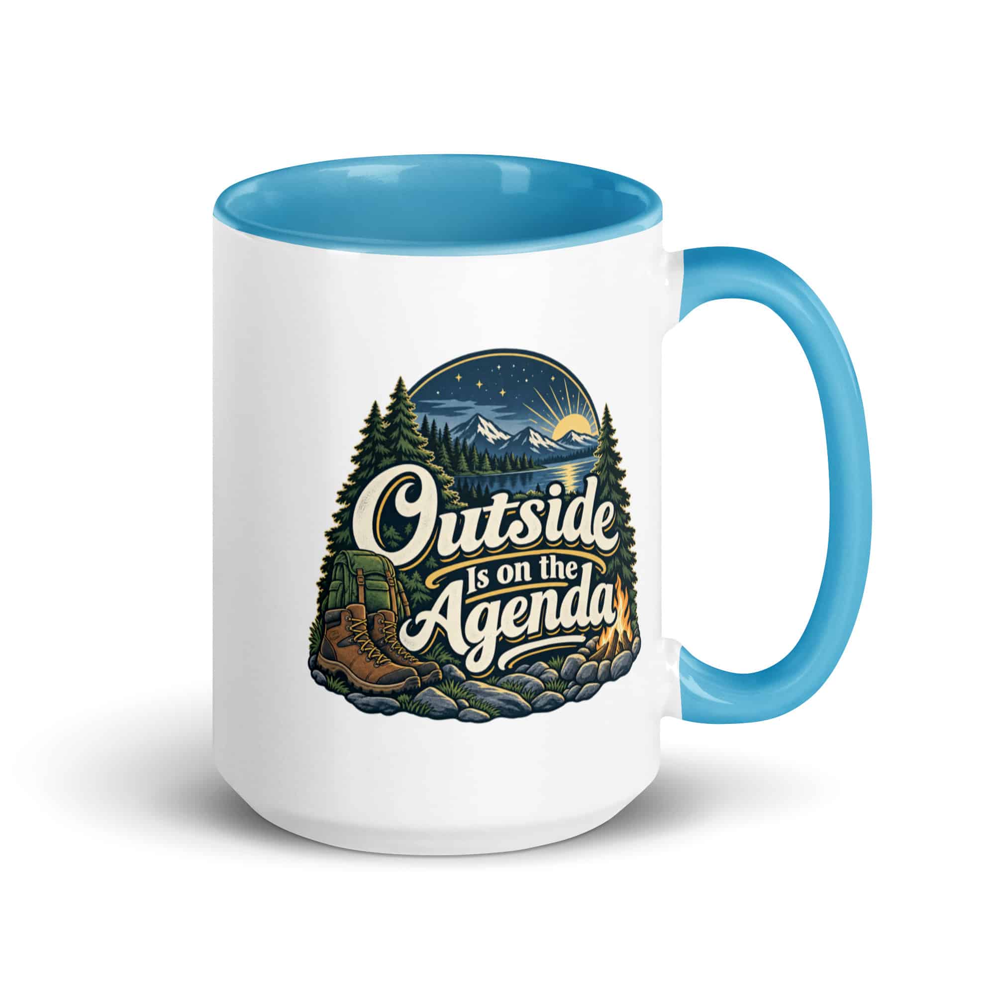Nature and Adventure Color Inside Coffee Mug: Outside Is on the Agenda, Woodland Scenic Lettering