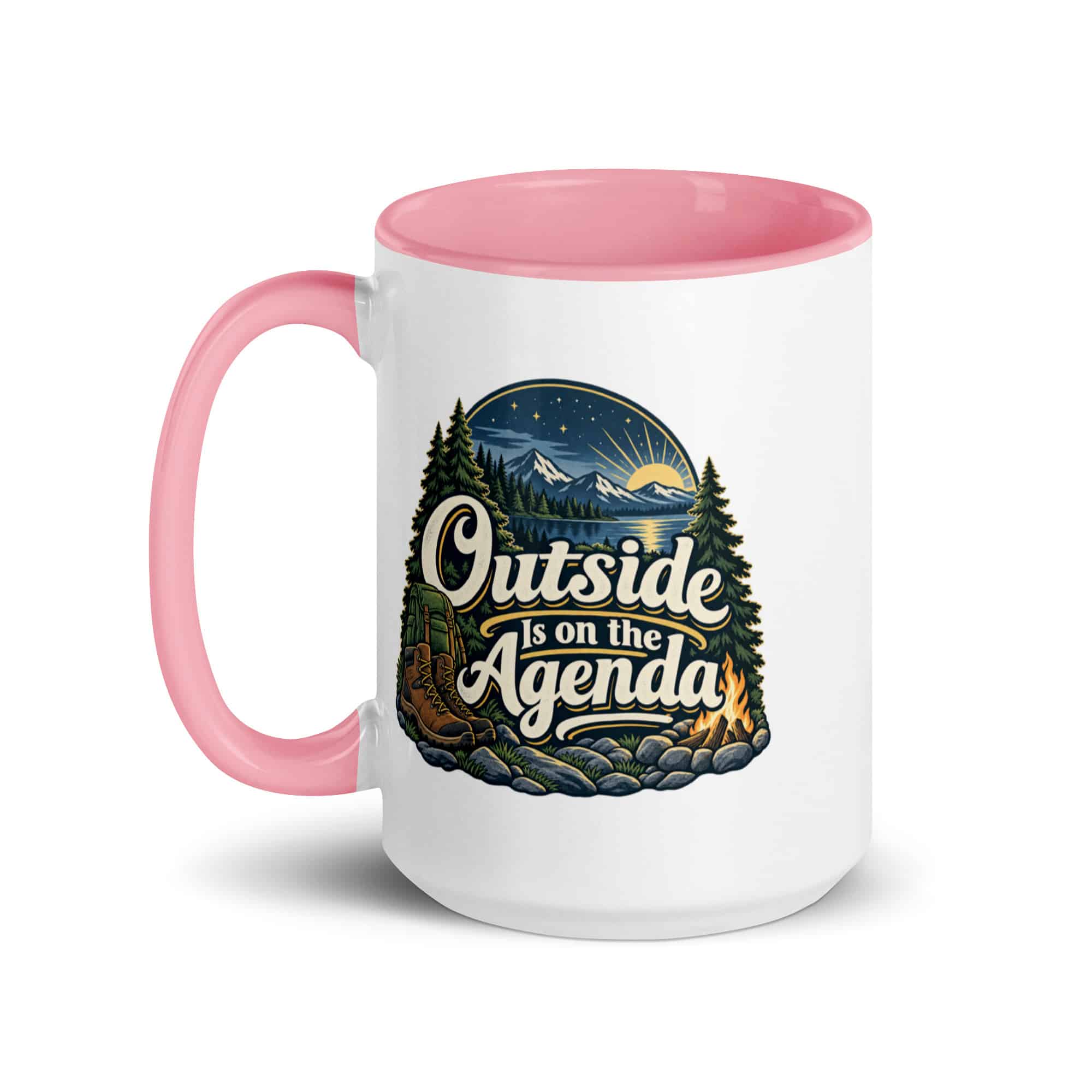 Nature and Adventure Color Inside Coffee Mug: Outside Is on the Agenda, Woodland Scenic Lettering