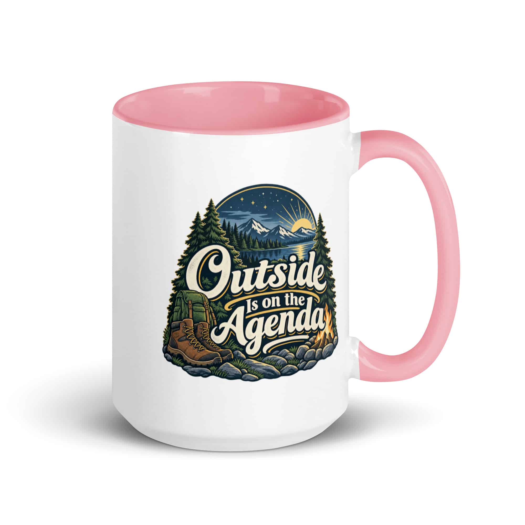 Nature and Adventure Color Inside Coffee Mug: Outside Is on the Agenda, Woodland Scenic Lettering