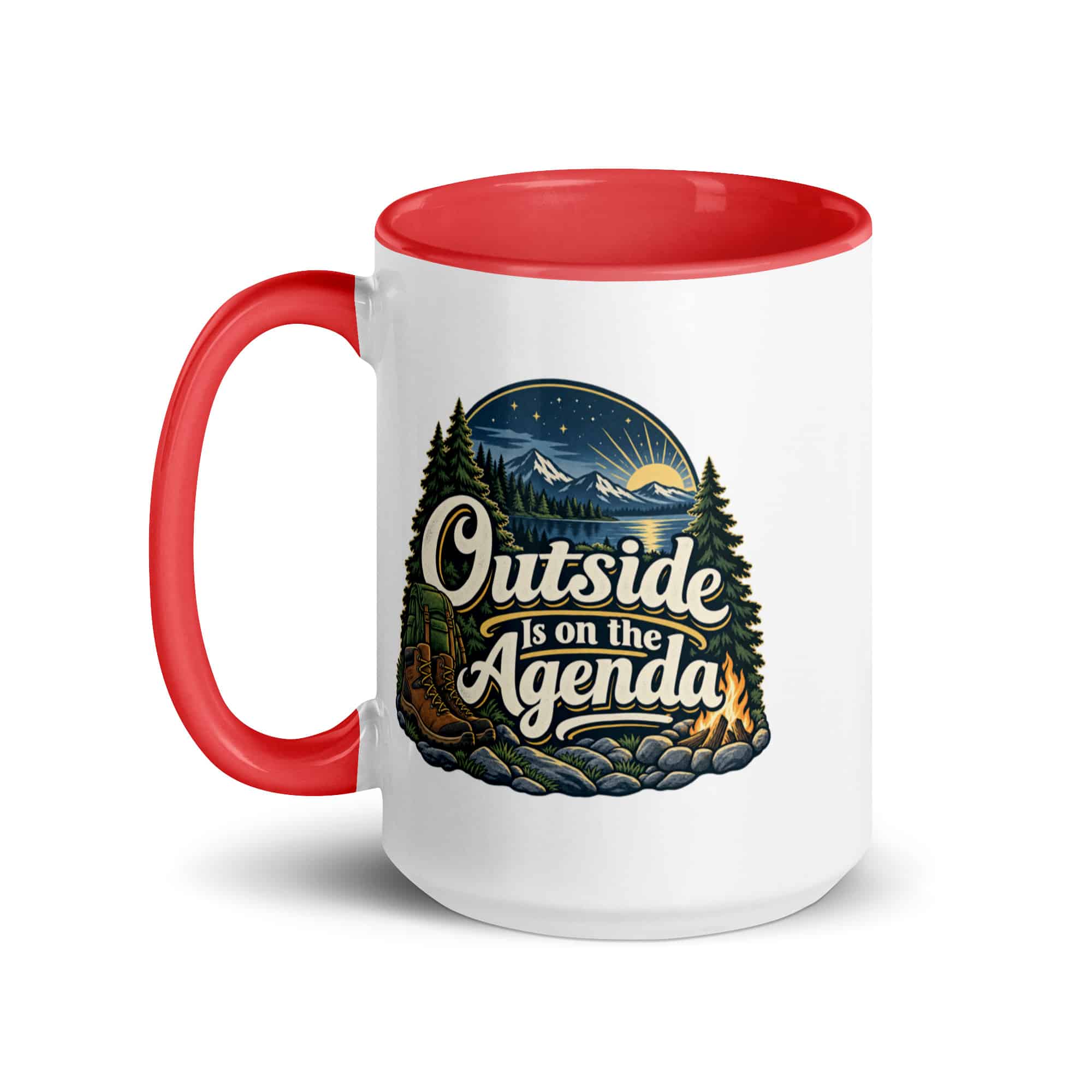 Nature and Adventure Color Inside Coffee Mug: Outside Is on the Agenda, Woodland Scenic Lettering