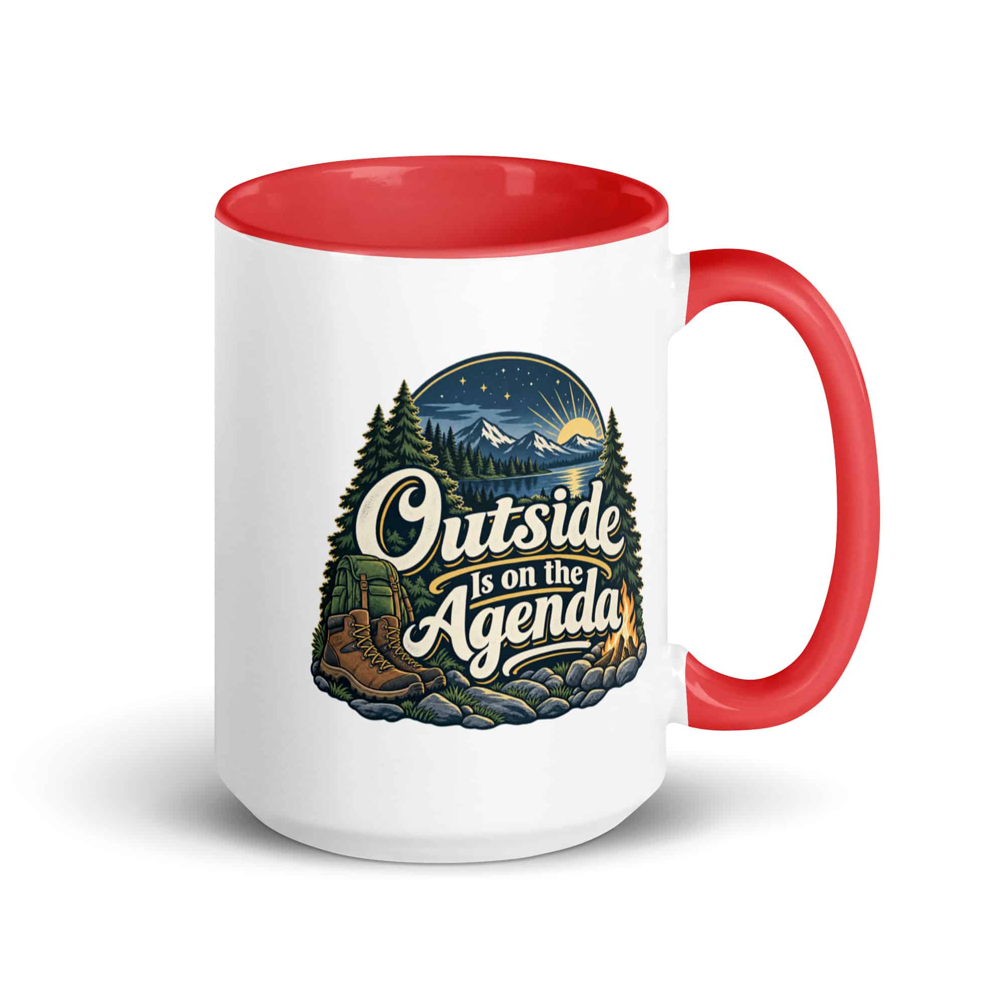 Nature and Adventure Color Inside Coffee Mug: Outside Is on the Agenda, Woodland Scenic Lettering