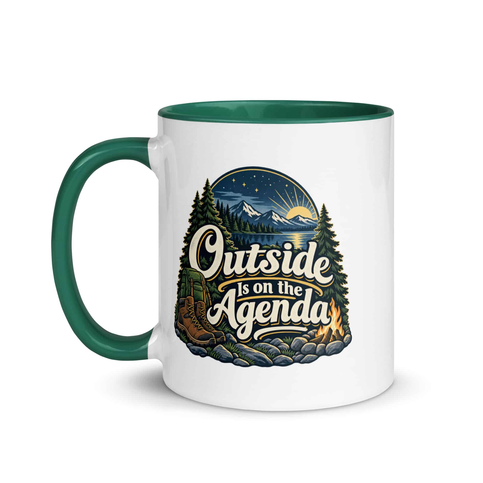 Nature and Adventure Color Inside Coffee Mug: Outside Is on the Agenda, Woodland Scenic Lettering