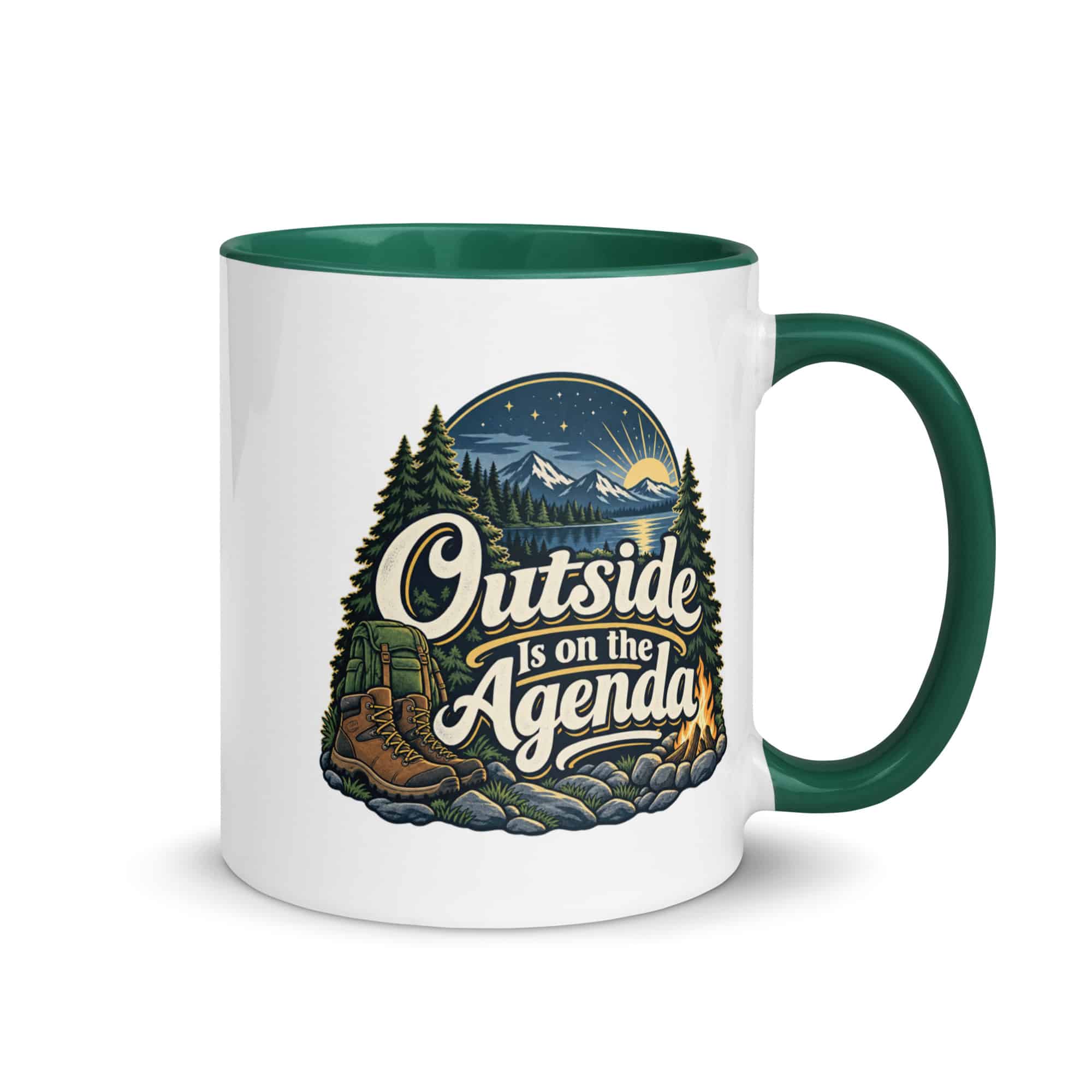Nature and Adventure Color Inside Coffee Mug: Outside Is on the Agenda, Woodland Scenic Lettering