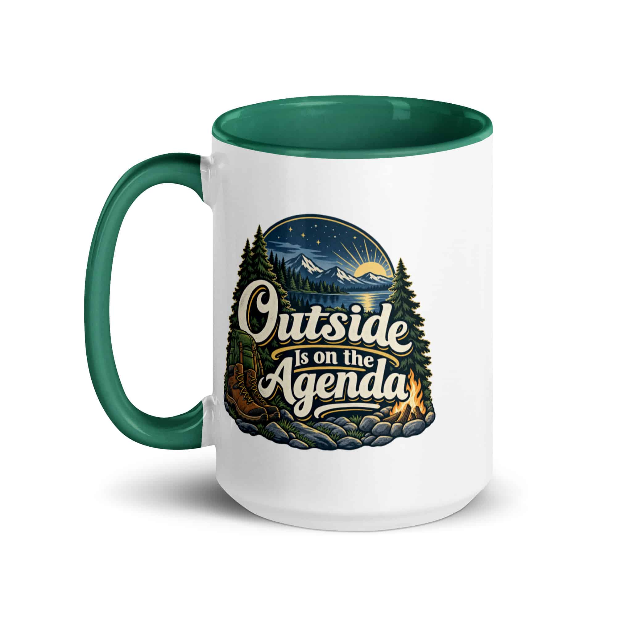Nature and Adventure Color Inside Coffee Mug: Outside Is on the Agenda, Woodland Scenic Lettering