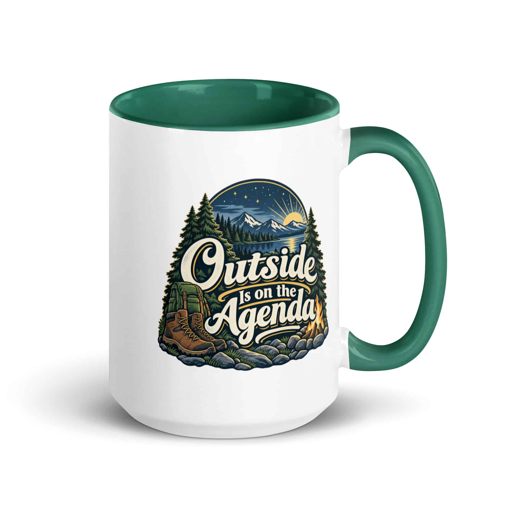 Nature and Adventure Color Inside Coffee Mug: Outside Is on the Agenda, Woodland Scenic Lettering