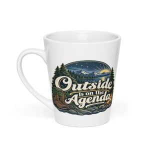 Nature and Adventure Latte Mug: Outside Is on the Agenda, Woodland Scenic Lettering - 12 oz - Main