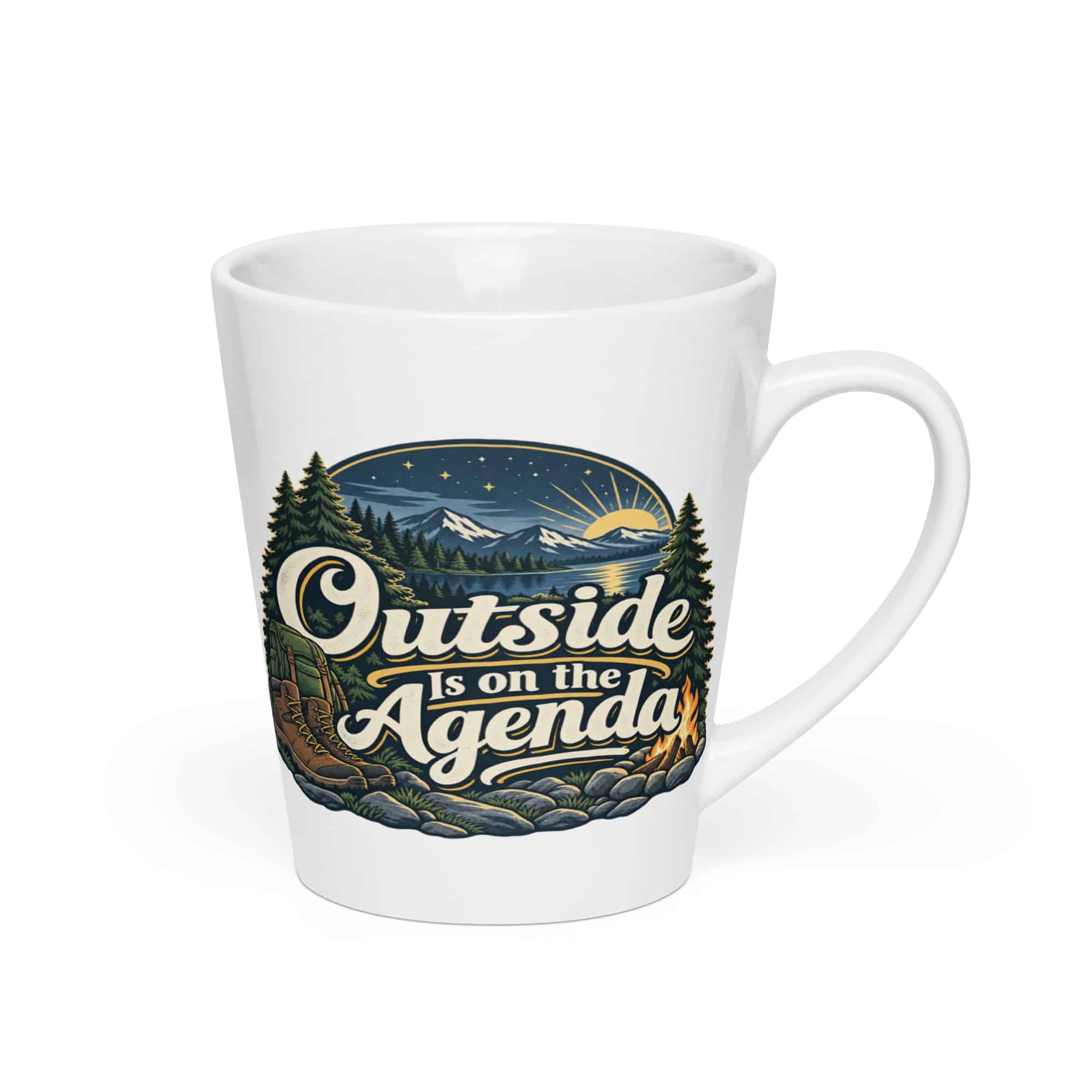 Nature and Adventure Latte Mug: Outside Is on the Agenda, Woodland Scenic Lettering