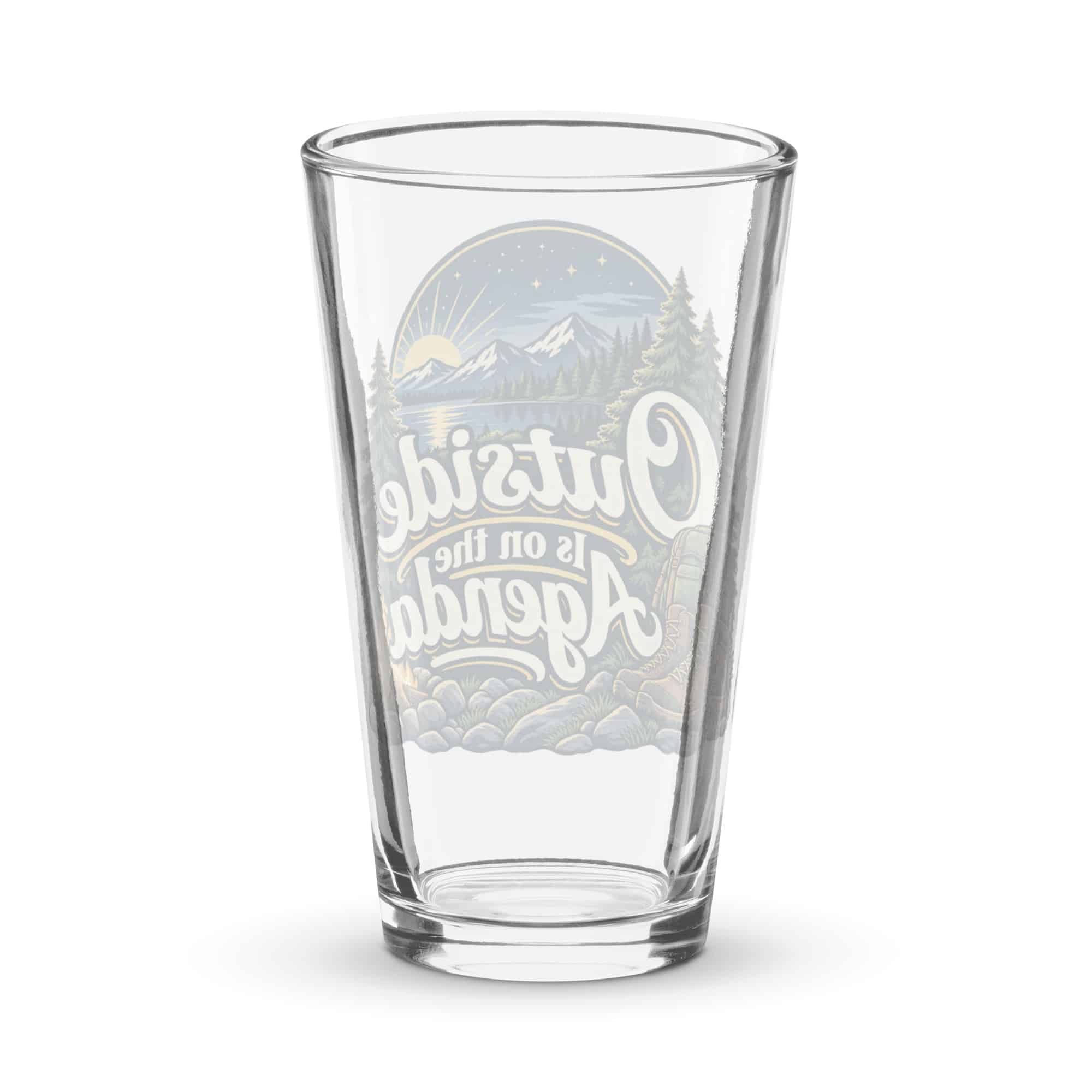 Nature and Adventure Pint Glass: Outside Is on the Agenda, Woodland Scenic Lettering