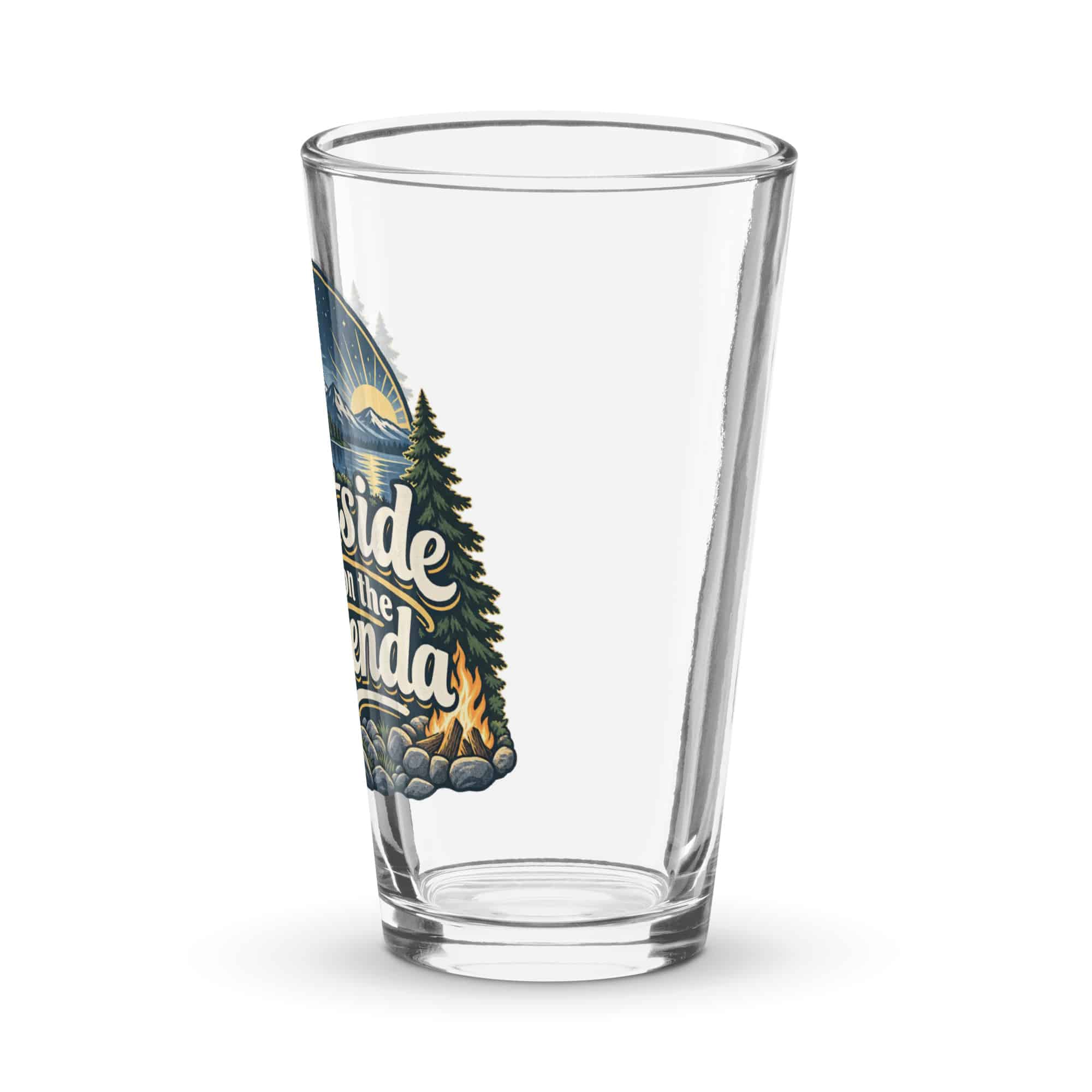 Nature and Adventure Pint Glass: Outside Is on the Agenda, Woodland Scenic Lettering