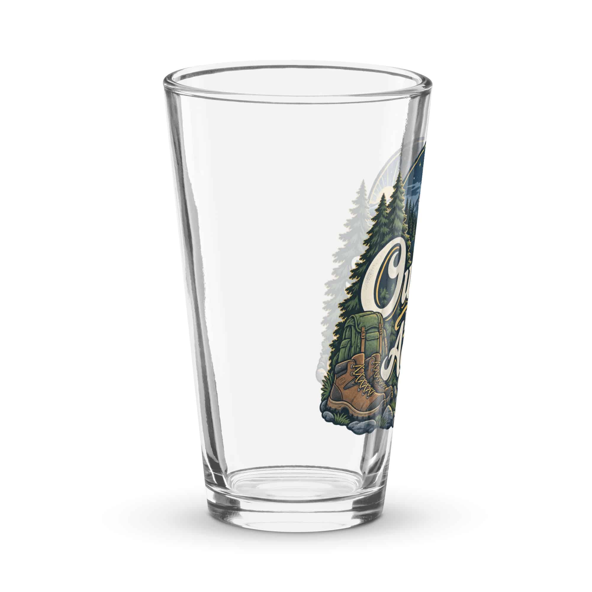 Nature and Adventure Pint Glass: Outside Is on the Agenda, Woodland Scenic Lettering