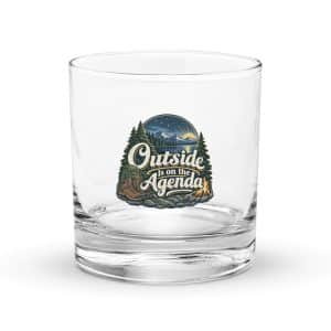 Nature and Adventure Rocks Glass: Outside Is on the Agenda, Woodland Scenic Lettering - 10.5 oz - Main