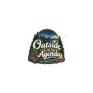 Nature and Adventure Vinyl Sticker: Outside Is on the Agenda, Woodland Scenic Lettering - 3″×3″ - Main
