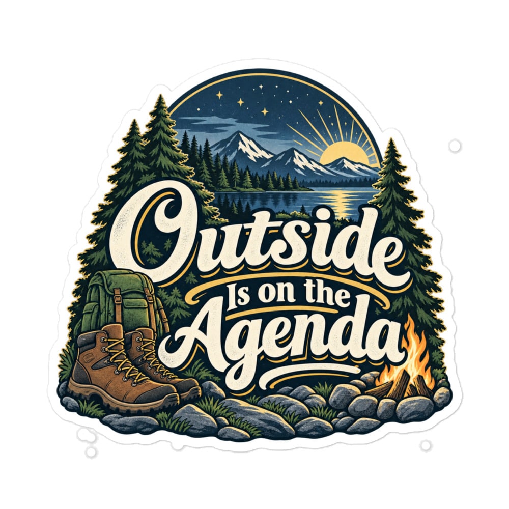 Nature and Adventure Vinyl Sticker: Outside Is on the Agenda, Woodland Scenic Lettering