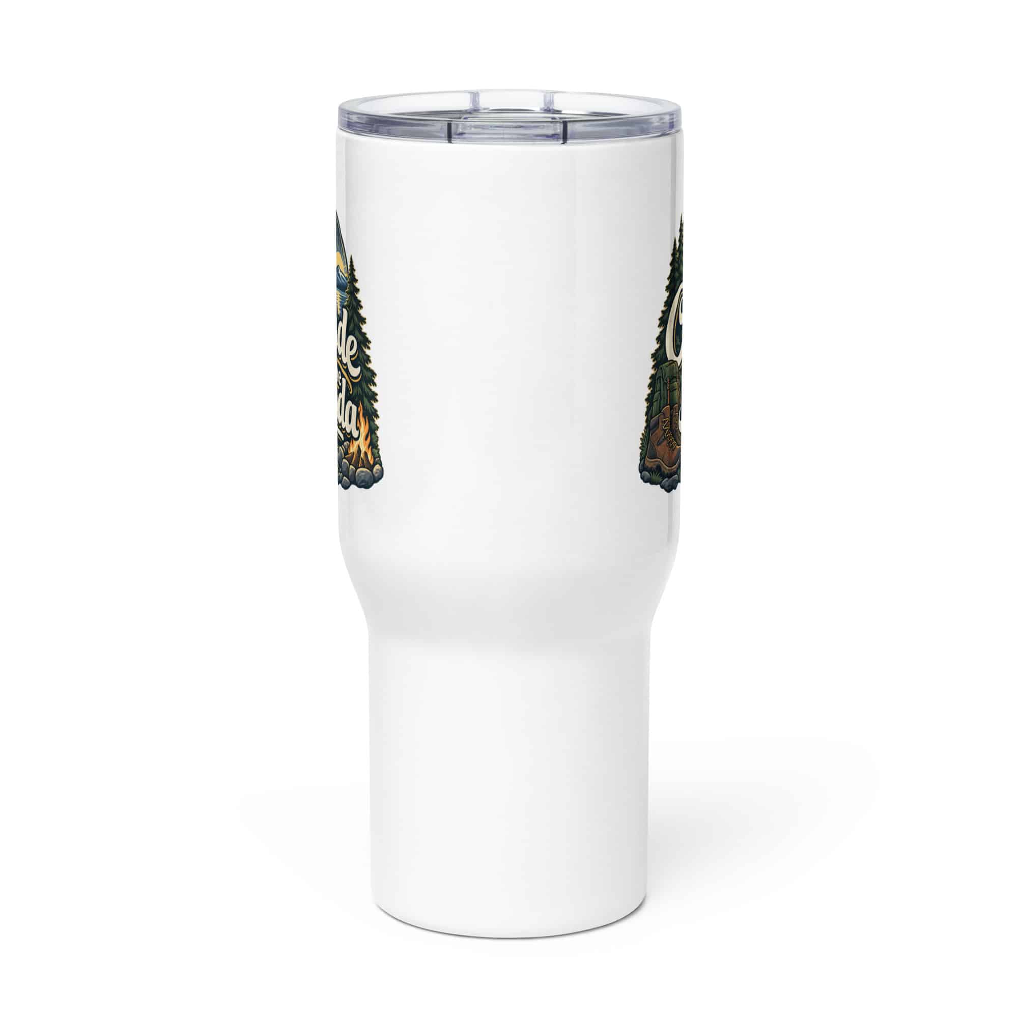 Nature and Adventure Travel Mug: Outside Is on the Agenda, Woodland Scenic Lettering