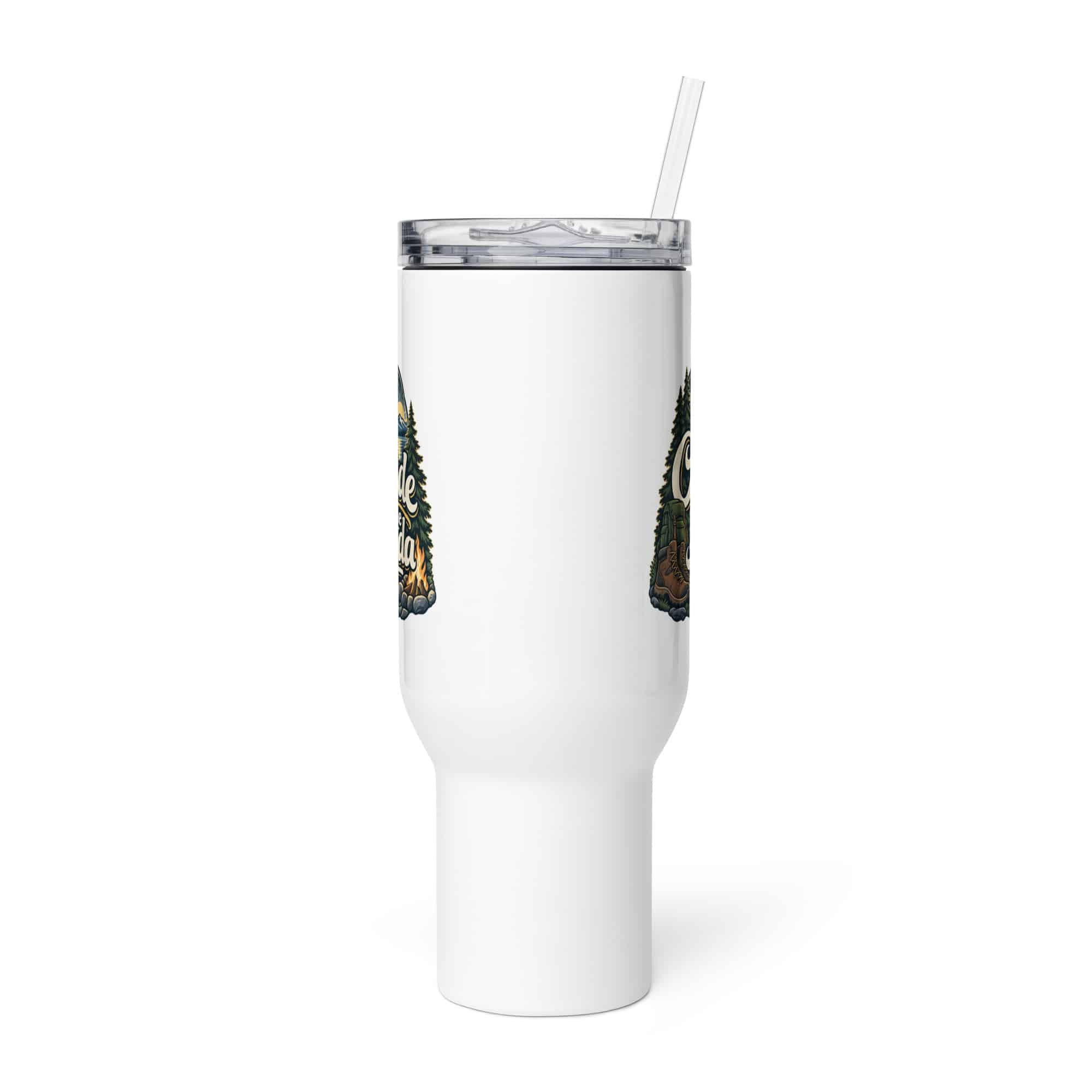 Nature and Adventure Travel Mug: Outside Is on the Agenda, Woodland Scenic Lettering