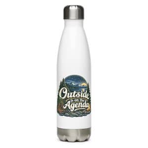Nature and Adventure Stainless Steel Water Bottle: Outside Is on the Agenda, Woodland Scenic Lettering - 17 oz - Main