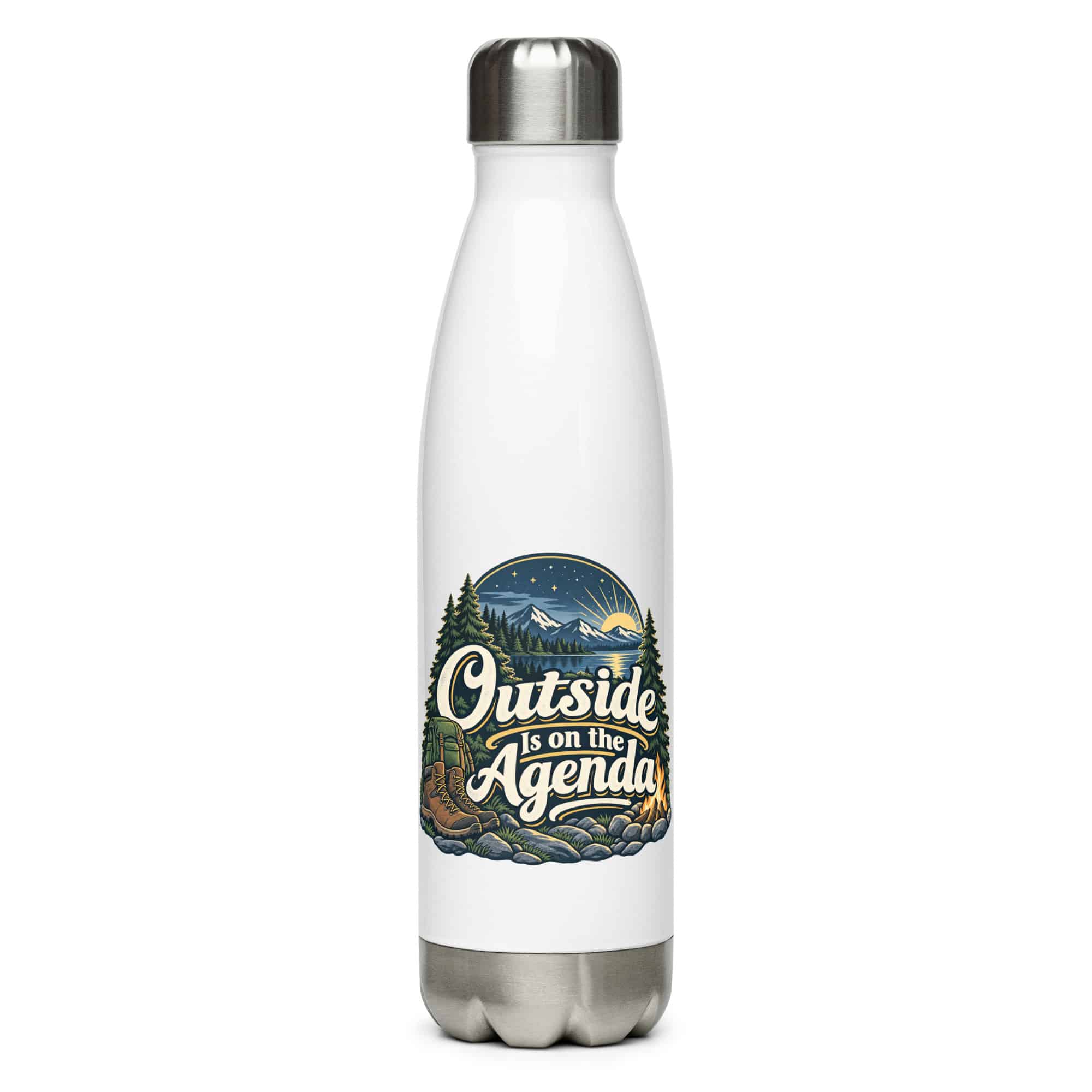 Nature and Adventure Stainless Steel Water Bottle: Outside Is on the Agenda, Woodland Scenic Lettering