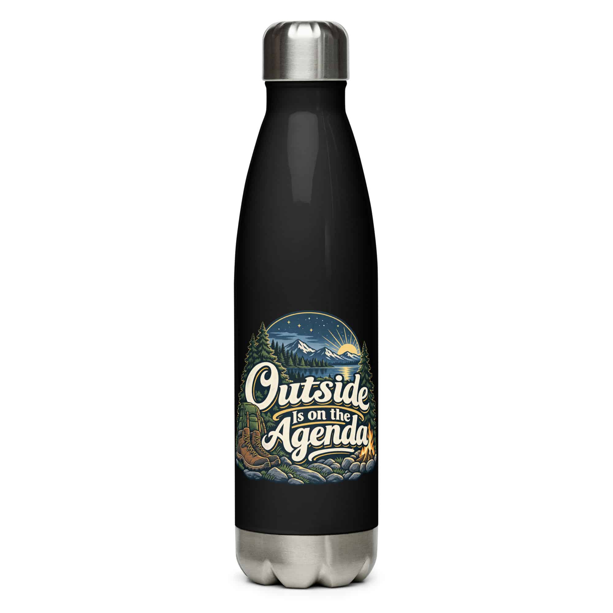 Nature and Adventure Stainless Steel Water Bottle: Outside Is on the Agenda, Woodland Scenic Lettering