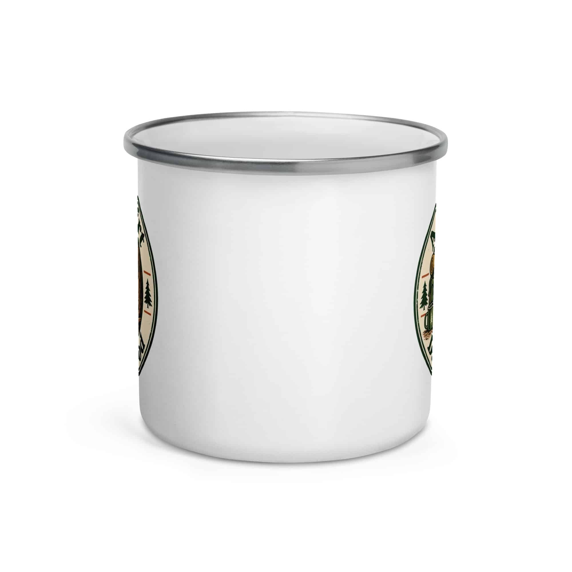 Nature and Adventure Enamel Camp Mug: A Little Dirt Does Me Good, Vintage Round Badge