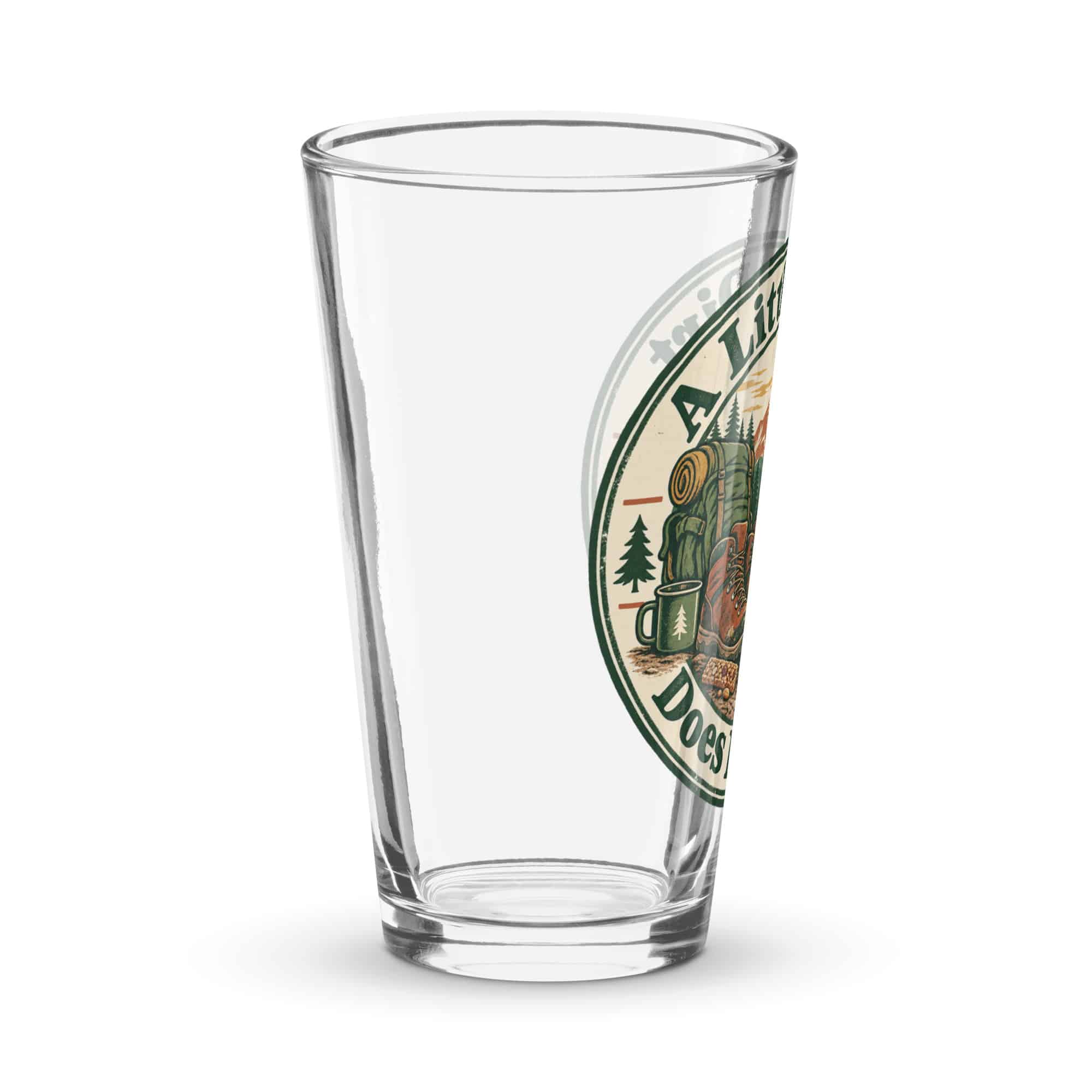 Nature and Adventure Pint Glass: A Little Dirt Does Me Good, Vintage Round Badge