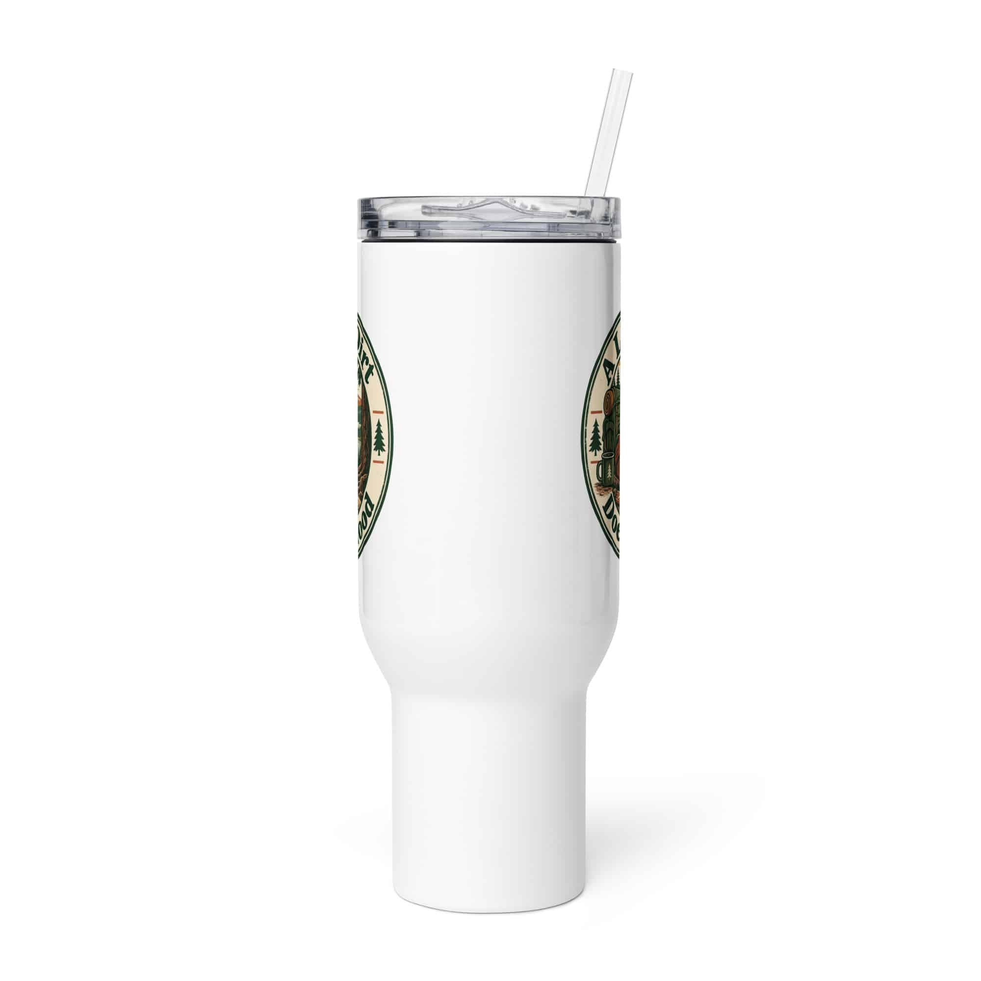 Nature and Adventure Travel Mug: A Little Dirt Does Me Good, Vintage Round Badge