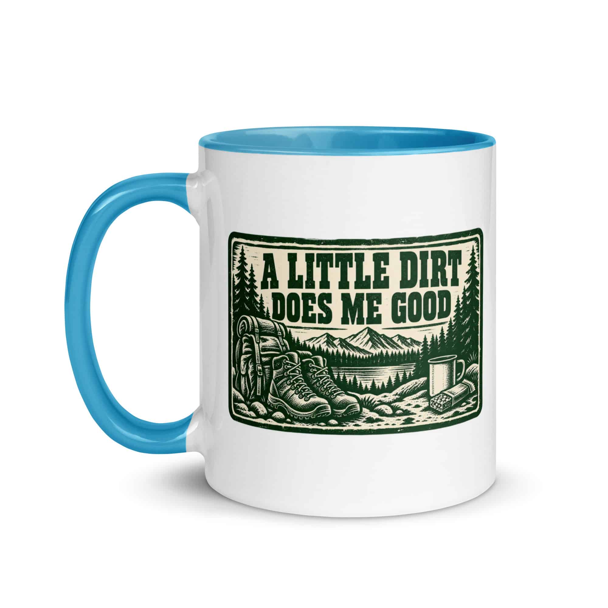 Nature and Adventure Color Inside Coffee Mug: A Little Dirt Does Me Good, Forest Ink Stamp