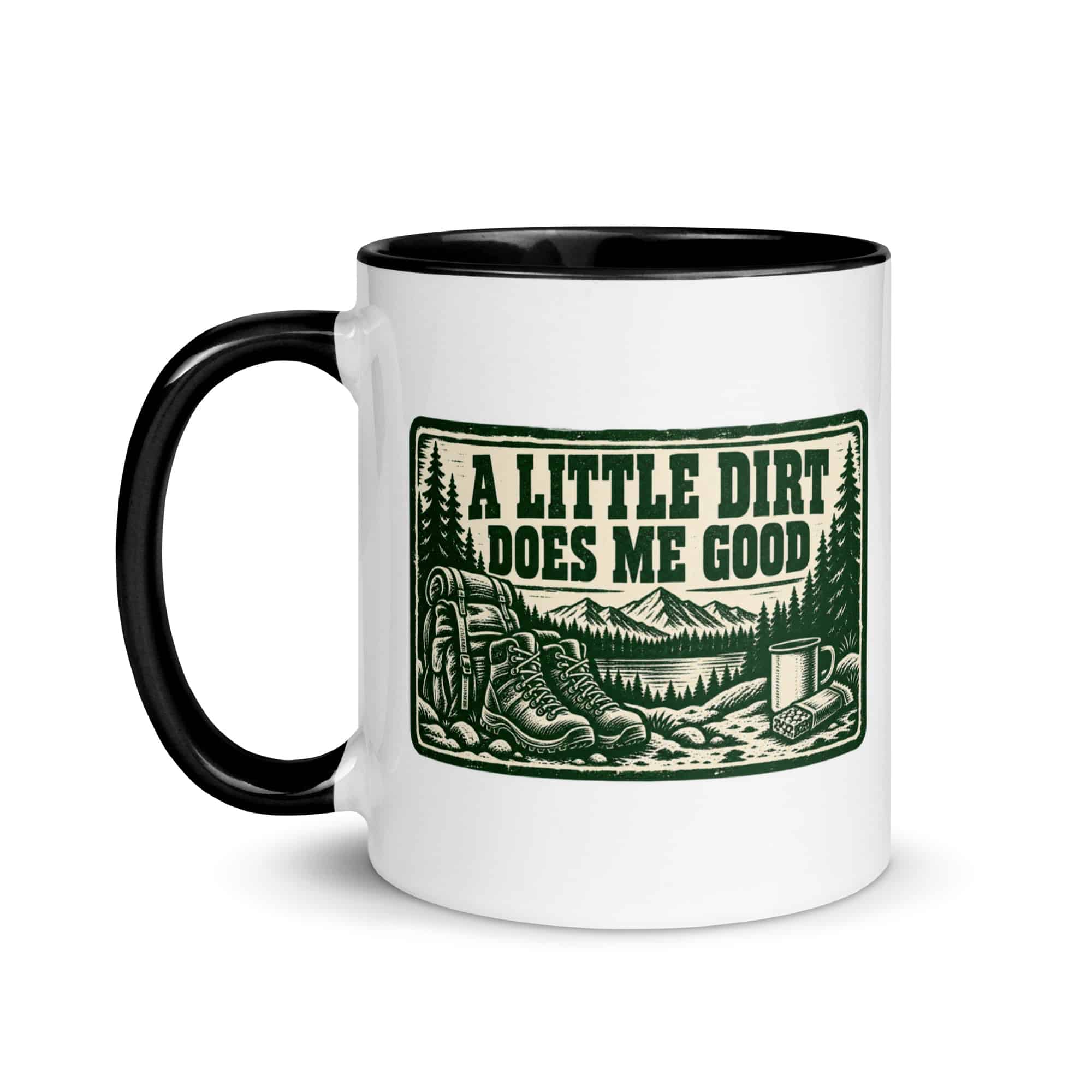 Nature and Adventure Color Inside Coffee Mug: A Little Dirt Does Me Good, Forest Ink Stamp