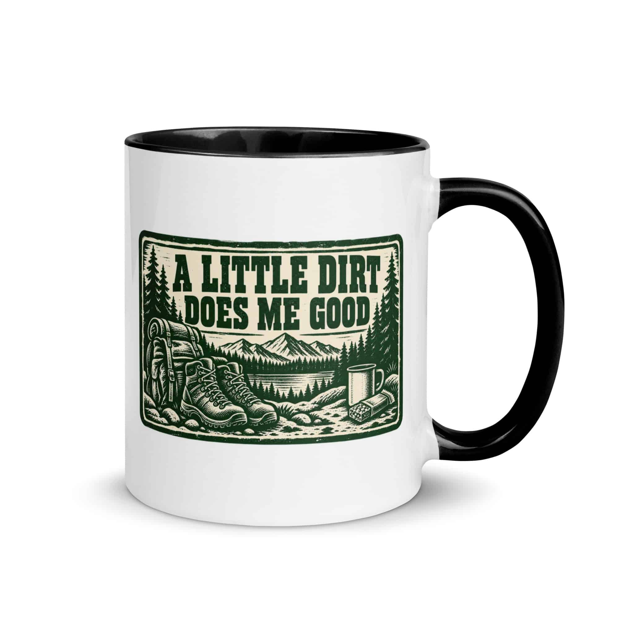 Nature and Adventure Color Inside Coffee Mug: A Little Dirt Does Me Good, Forest Ink Stamp