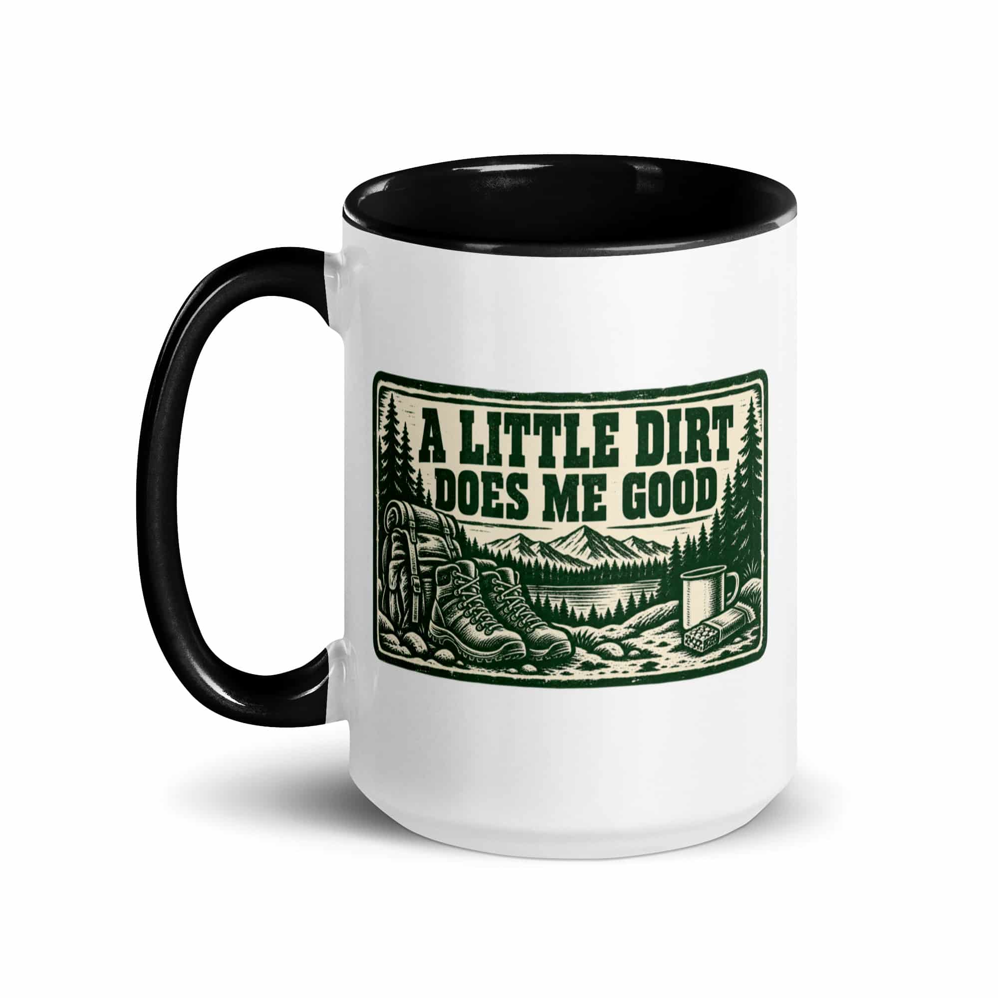 Nature and Adventure Color Inside Coffee Mug: A Little Dirt Does Me Good, Forest Ink Stamp