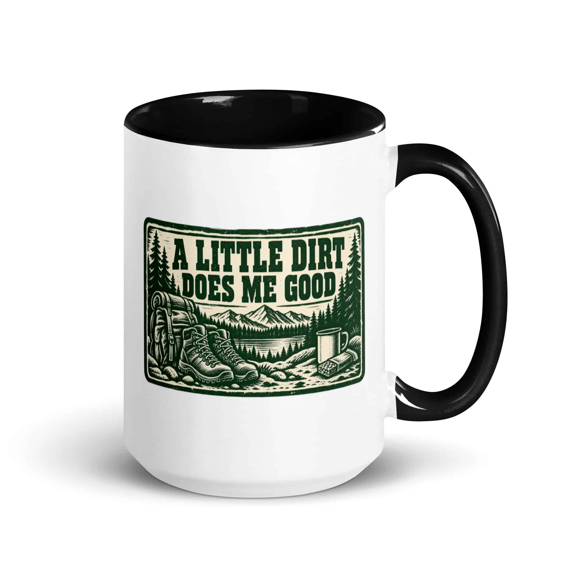 Nature and Adventure Color Inside Coffee Mug: A Little Dirt Does Me Good, Forest Ink Stamp