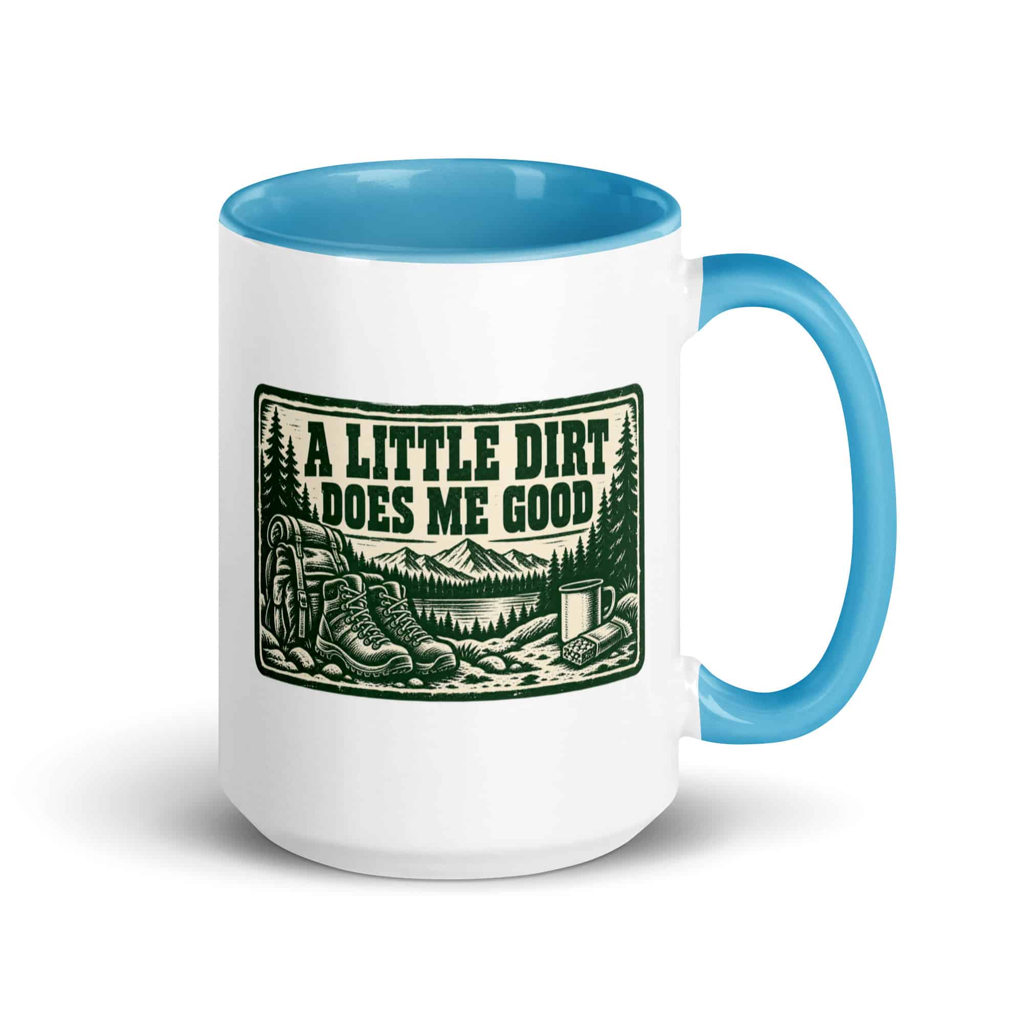 Nature and Adventure Color Inside Coffee Mug: A Little Dirt Does Me Good, Forest Ink Stamp