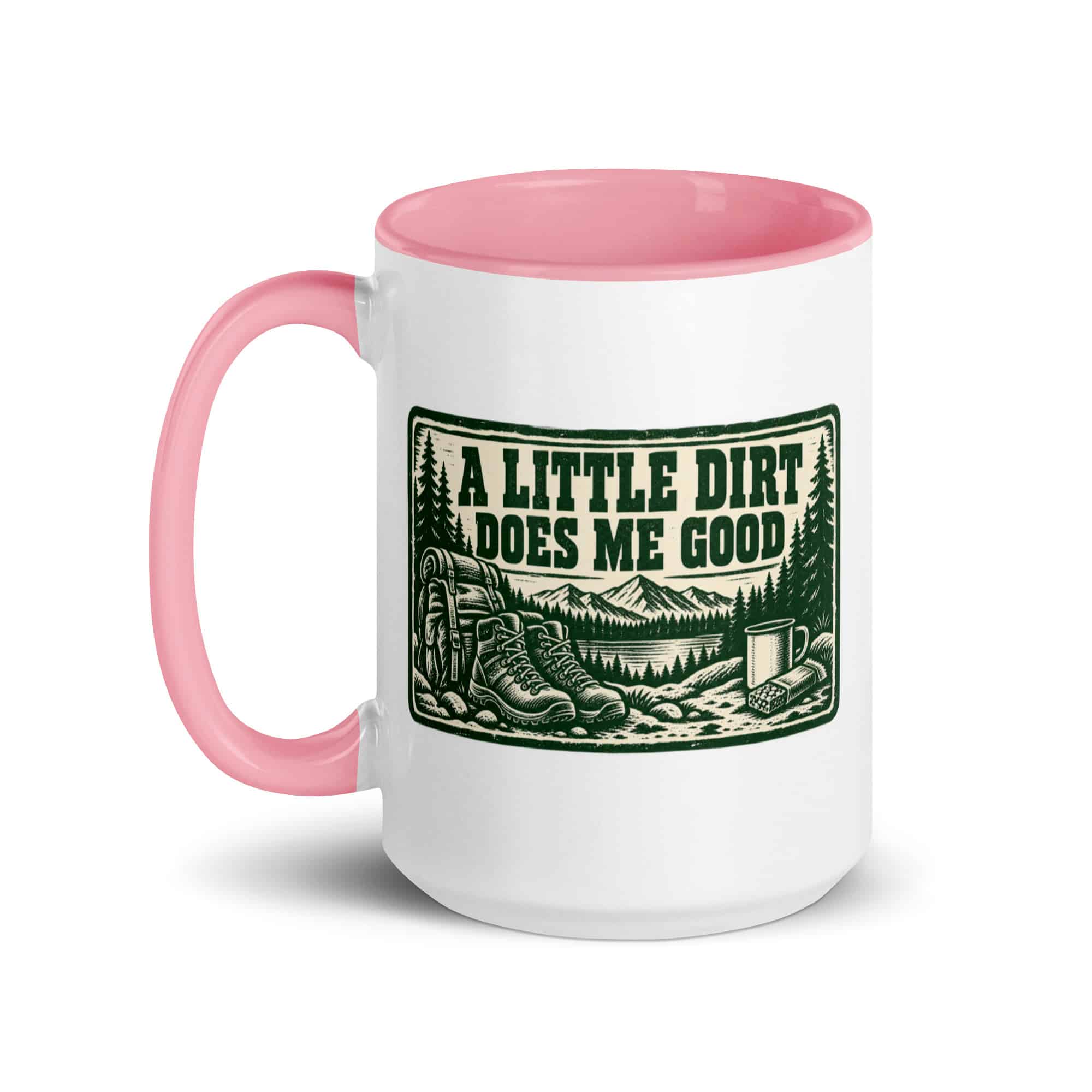 Nature and Adventure Color Inside Coffee Mug: A Little Dirt Does Me Good, Forest Ink Stamp