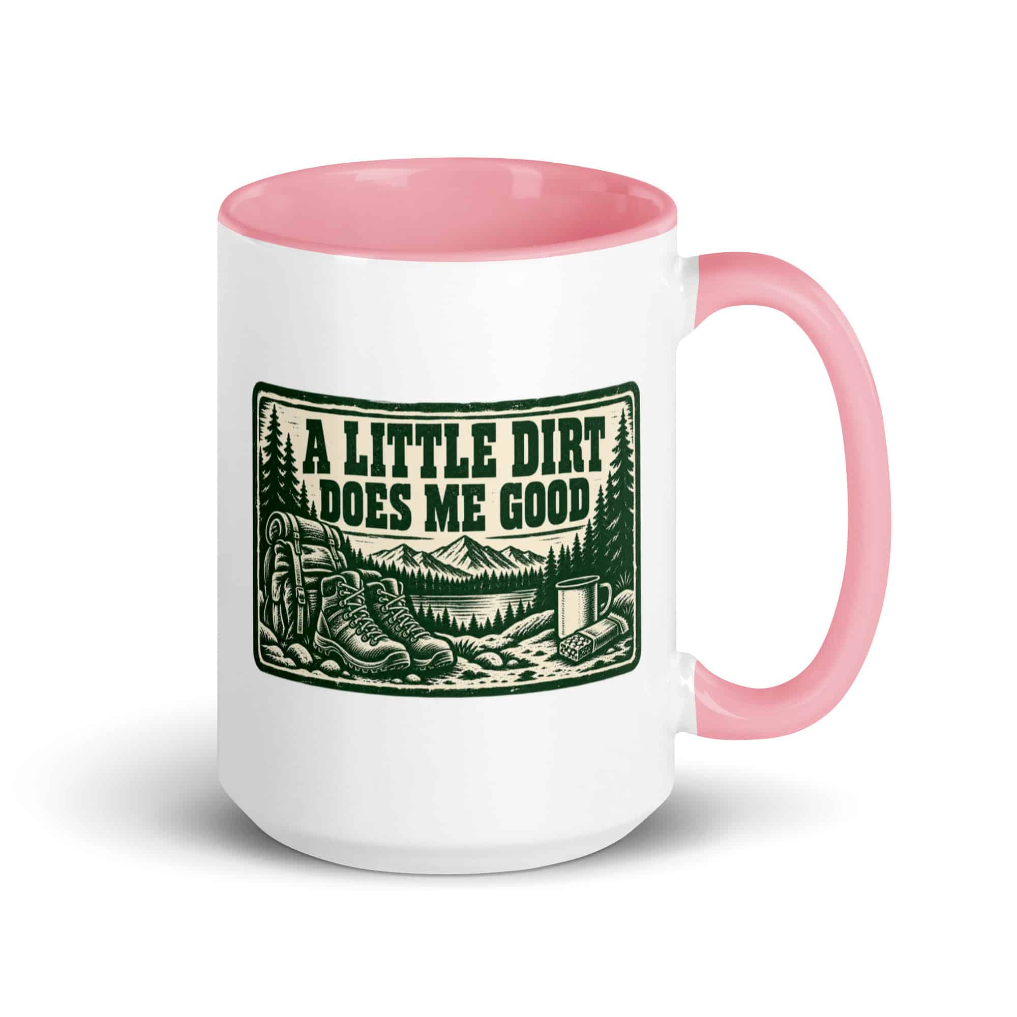 Nature and Adventure Color Inside Coffee Mug: A Little Dirt Does Me Good, Forest Ink Stamp