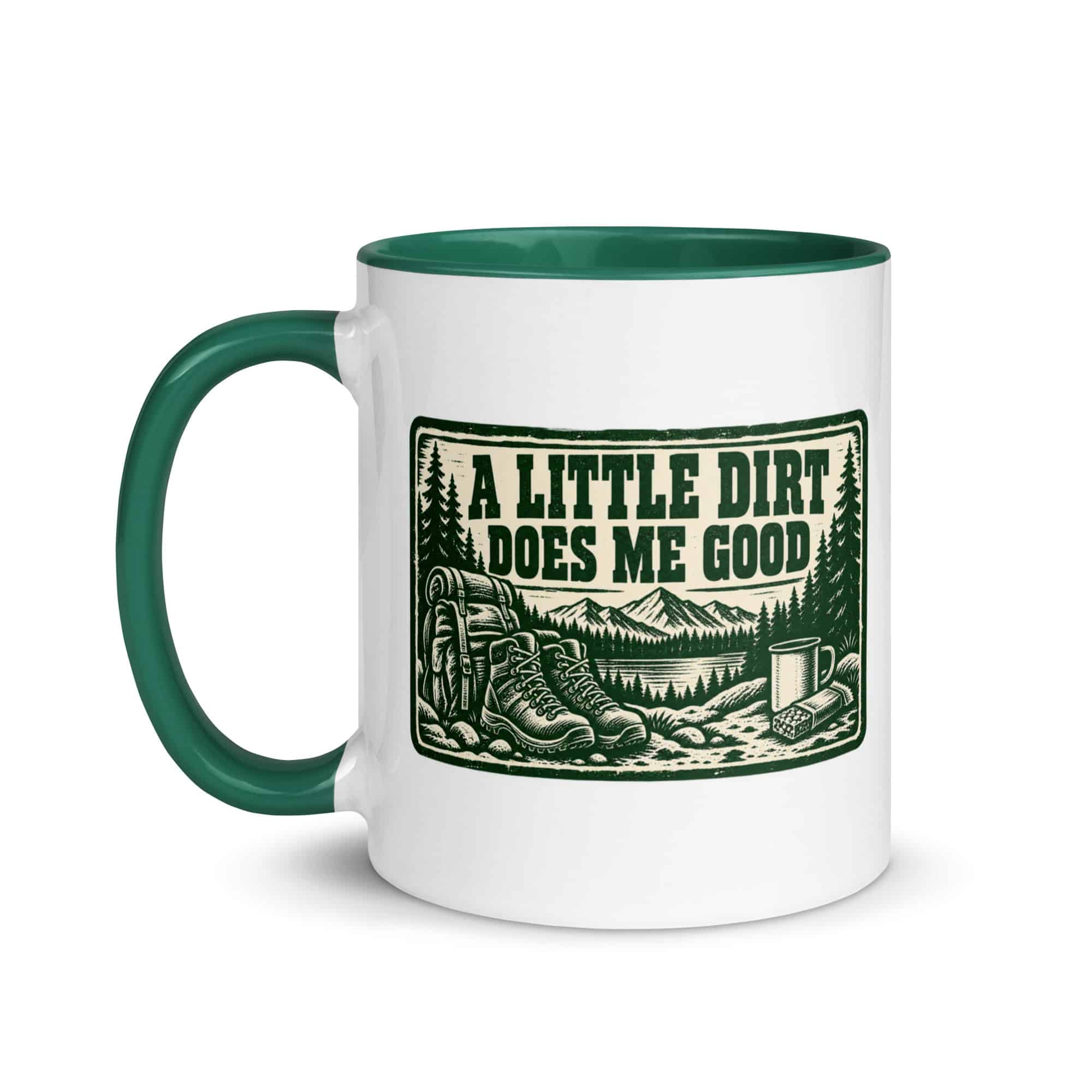 Nature and Adventure Color Inside Coffee Mug: A Little Dirt Does Me Good, Forest Ink Stamp