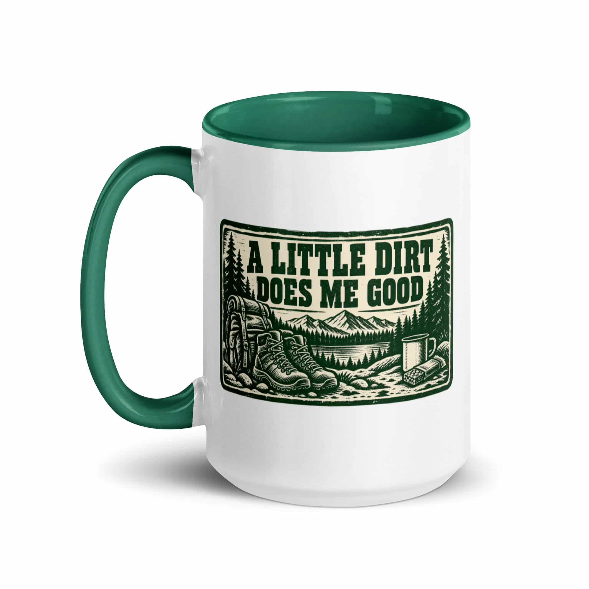 Nature and Adventure Color Inside Coffee Mug: A Little Dirt Does Me Good, Forest Ink Stamp