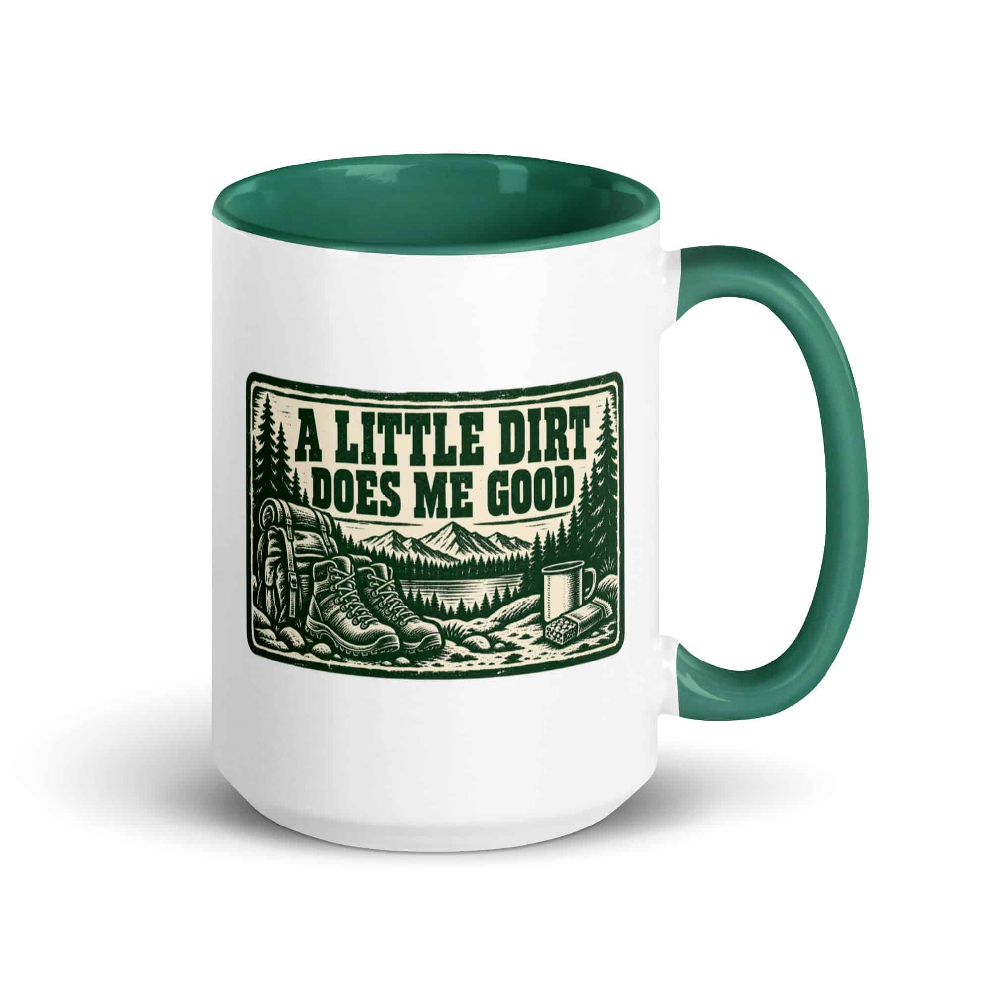 Nature and Adventure Color Inside Coffee Mug: A Little Dirt Does Me Good, Forest Ink Stamp