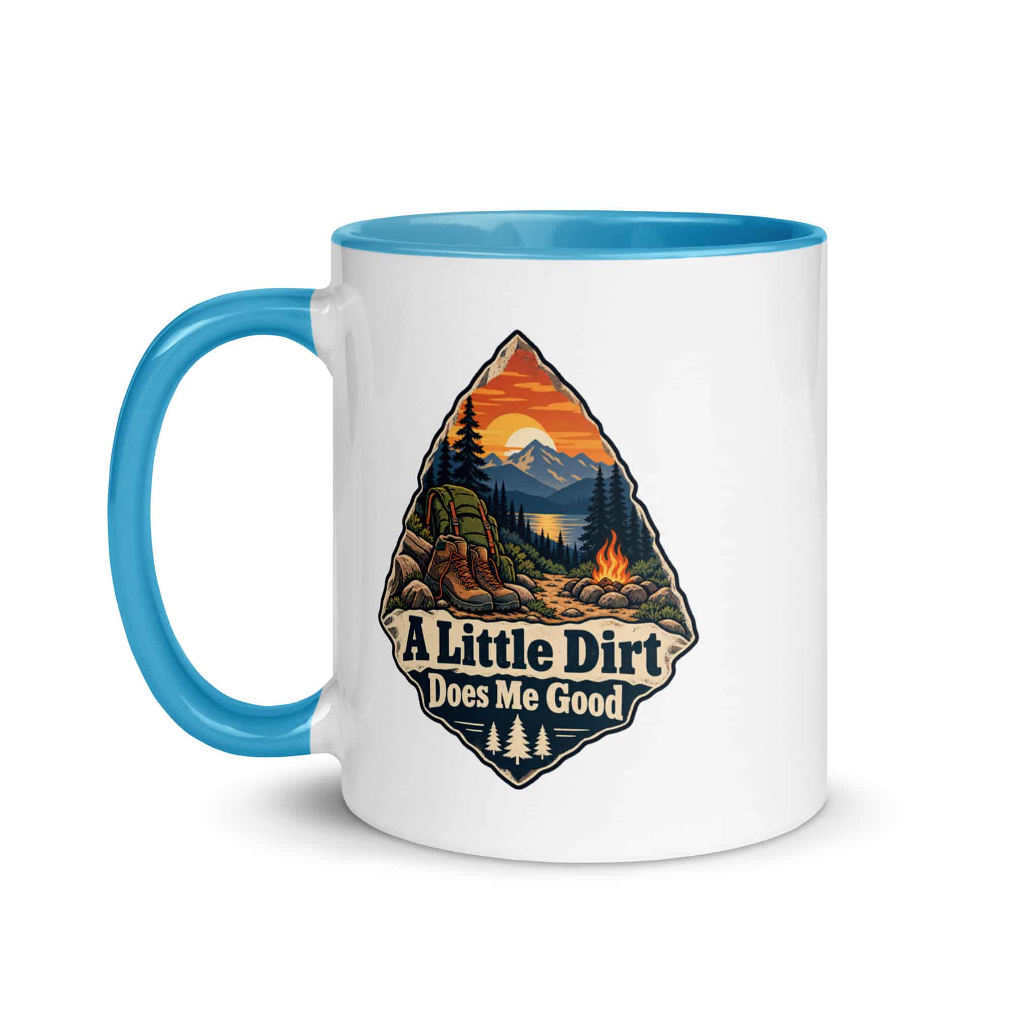 Nature and Adventure Color Inside Coffee Mug: A Little Dirt Does Me Good, Scenic Shield Badge