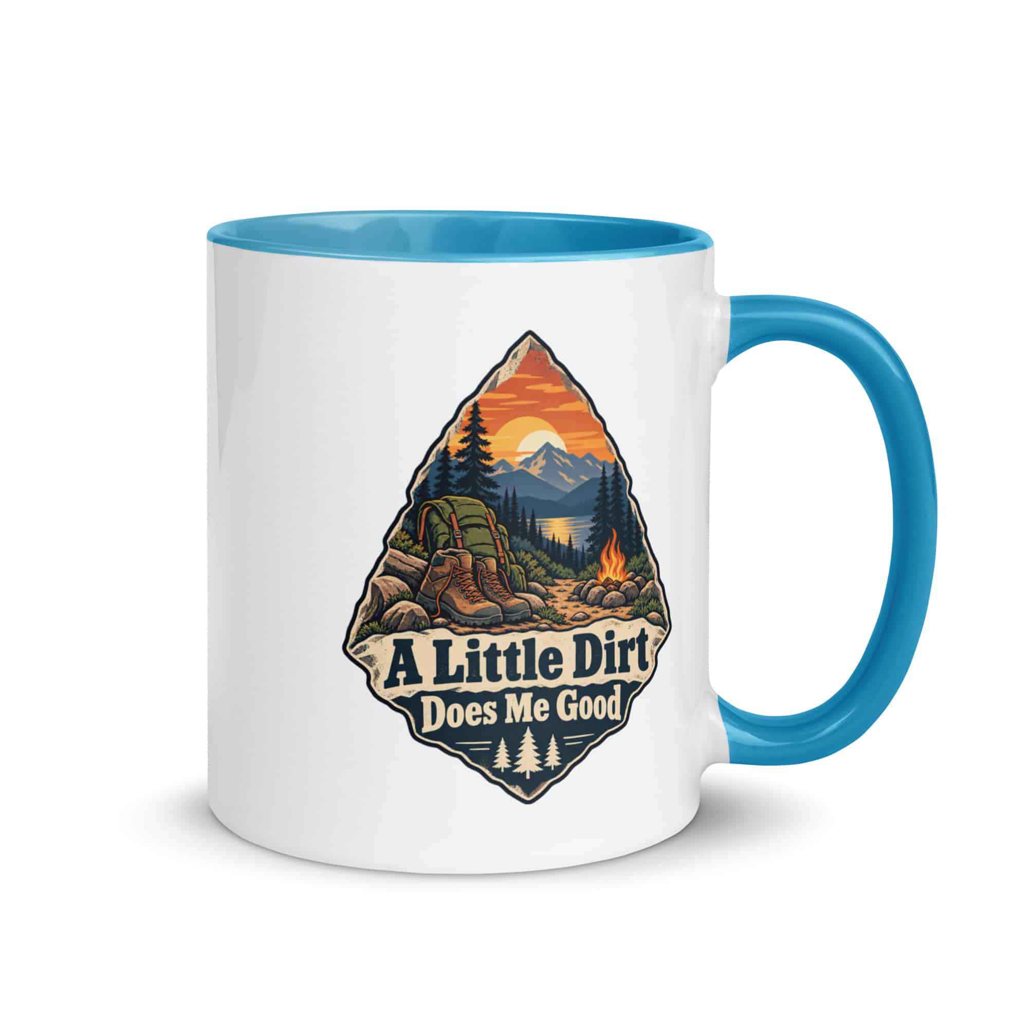 Nature and Adventure Color Inside Coffee Mug: A Little Dirt Does Me Good, Scenic Shield Badge