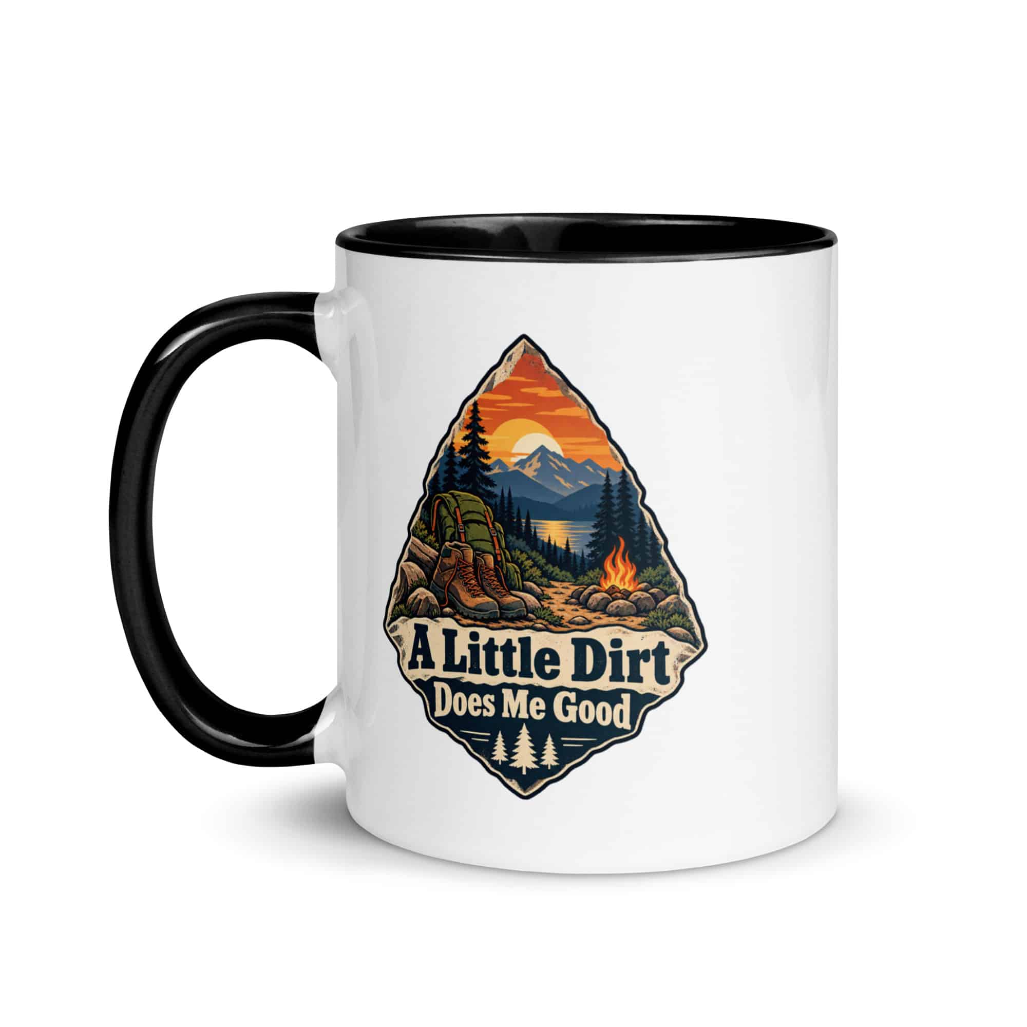 Nature and Adventure Color Inside Coffee Mug: A Little Dirt Does Me Good, Scenic Shield Badge