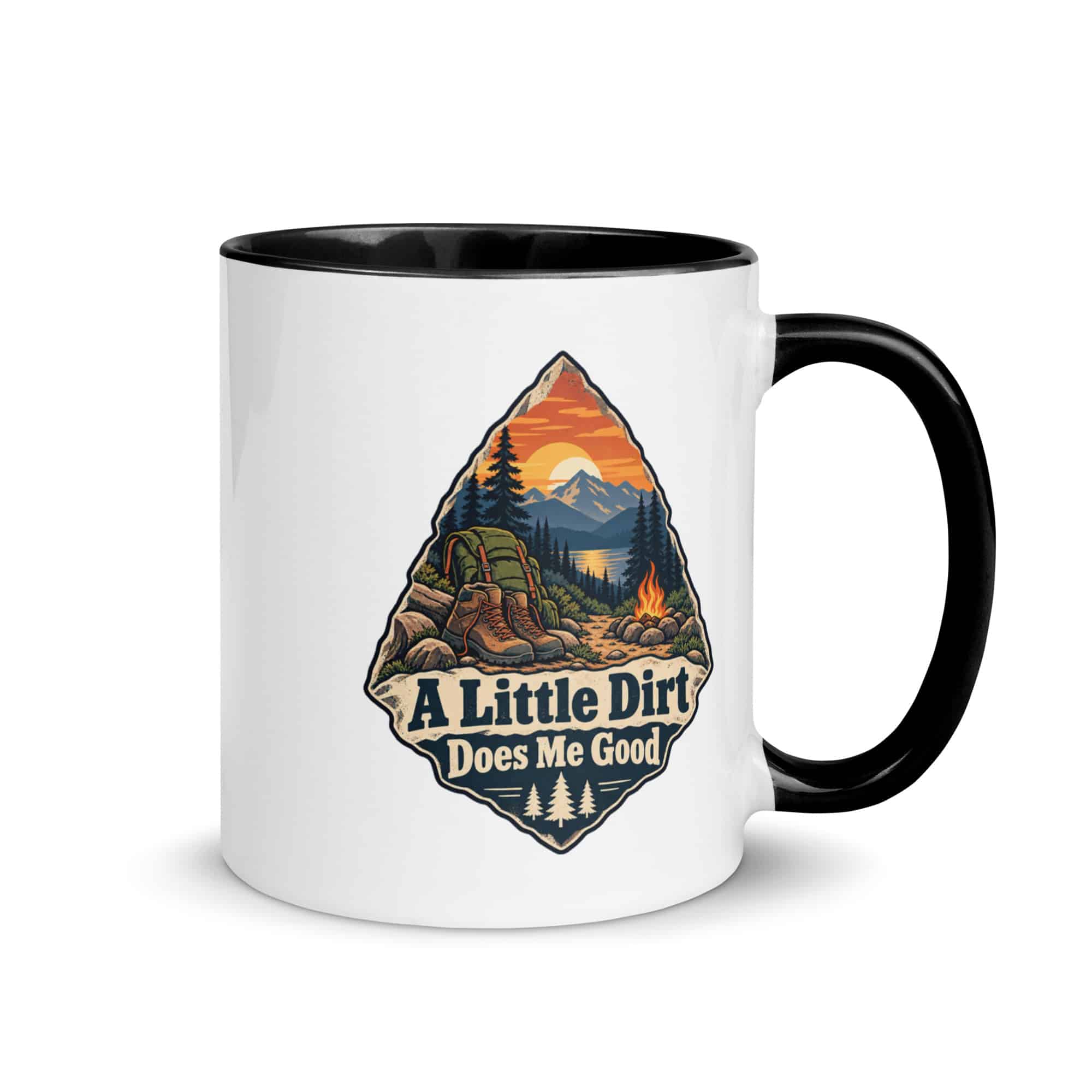 Nature and Adventure Color Inside Coffee Mug: A Little Dirt Does Me Good, Scenic Shield Badge