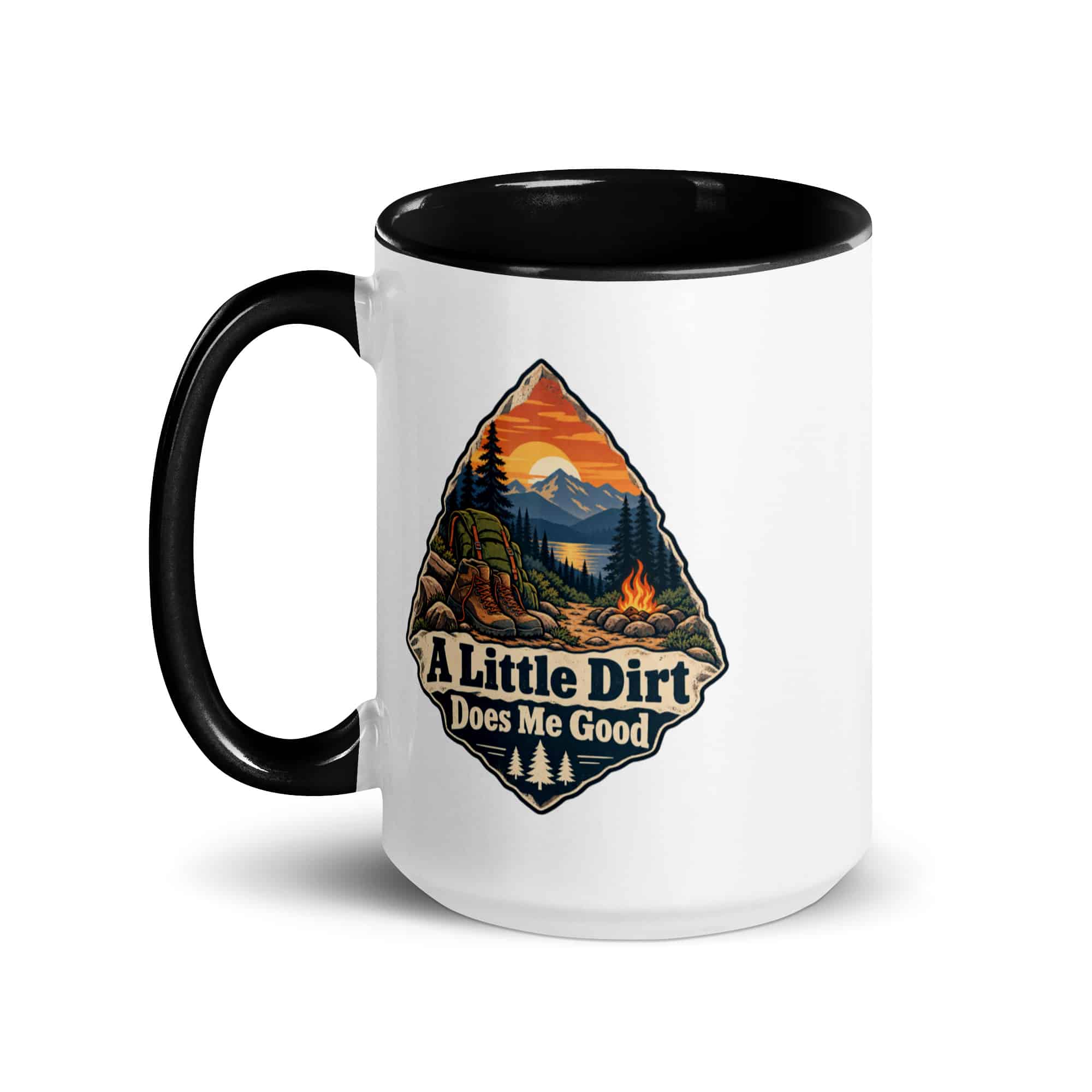 Nature and Adventure Color Inside Coffee Mug: A Little Dirt Does Me Good, Scenic Shield Badge