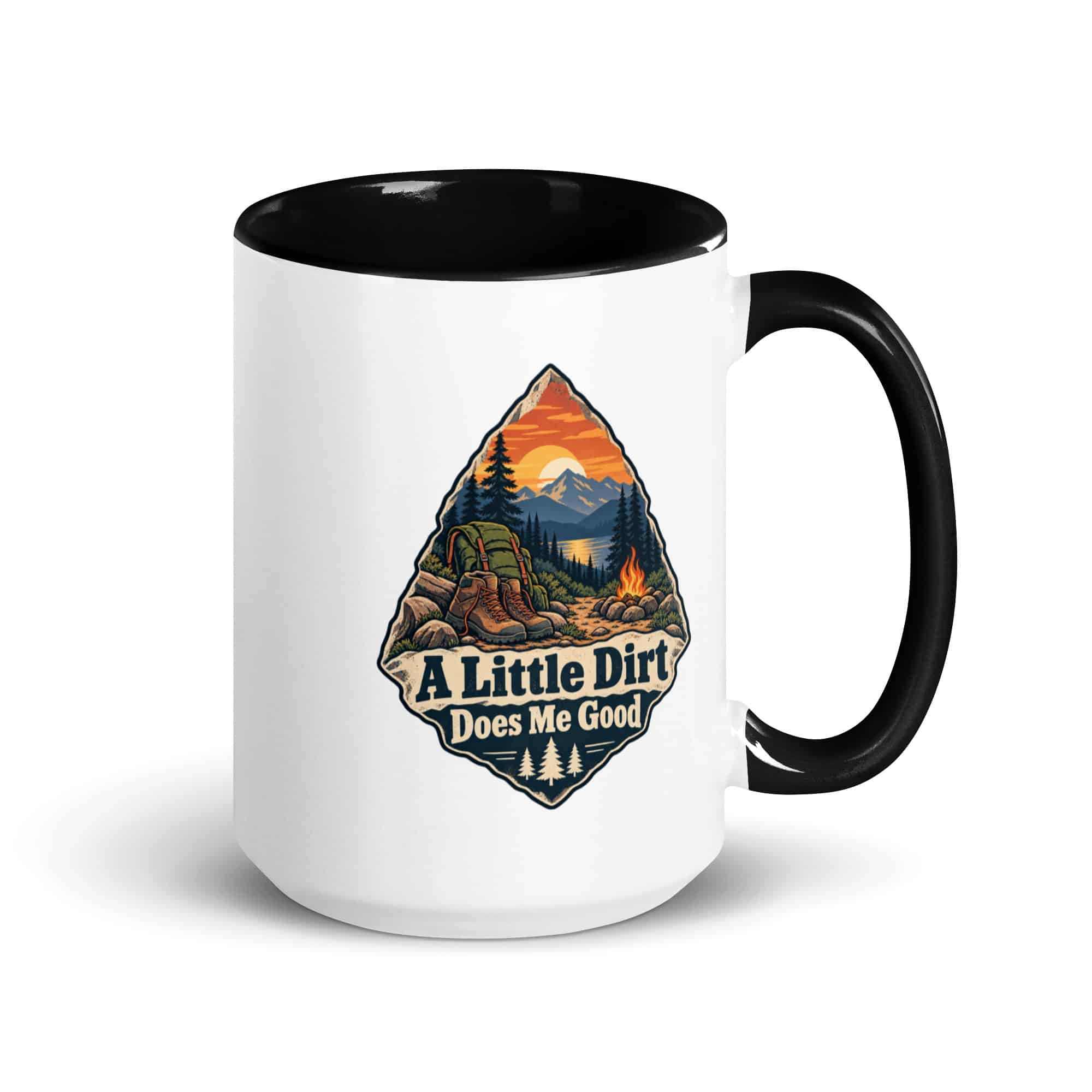 Nature and Adventure Color Inside Coffee Mug: A Little Dirt Does Me Good, Scenic Shield Badge
