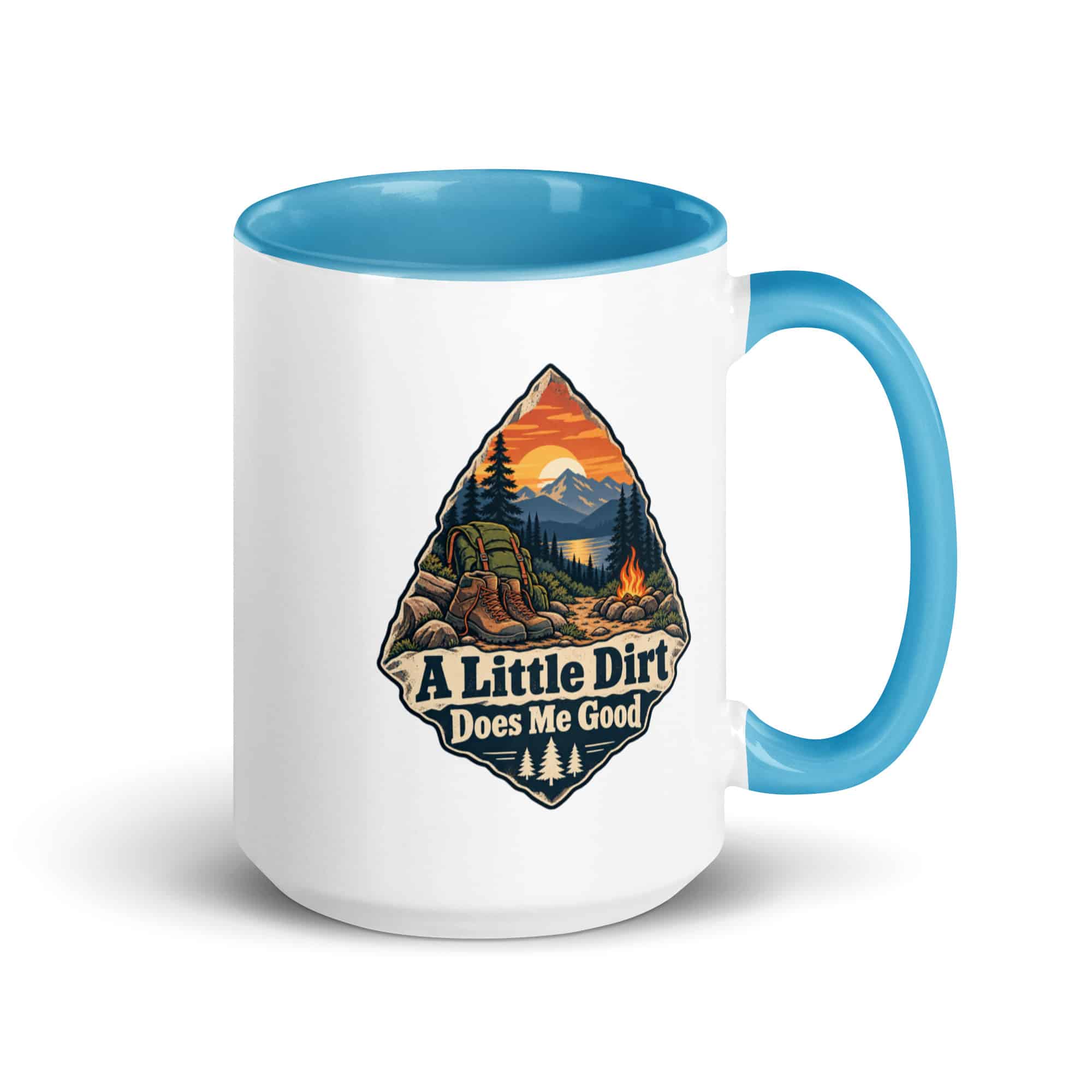 Nature and Adventure Color Inside Coffee Mug: A Little Dirt Does Me Good, Scenic Shield Badge