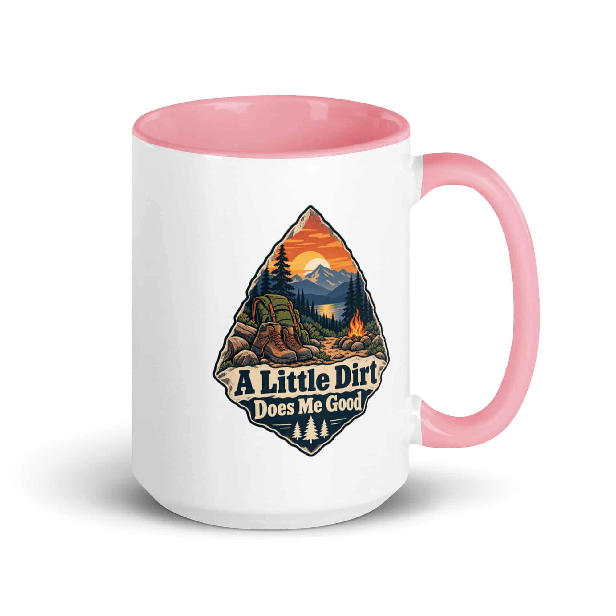 Nature and Adventure Color Inside Coffee Mug: A Little Dirt Does Me Good, Scenic Shield Badge