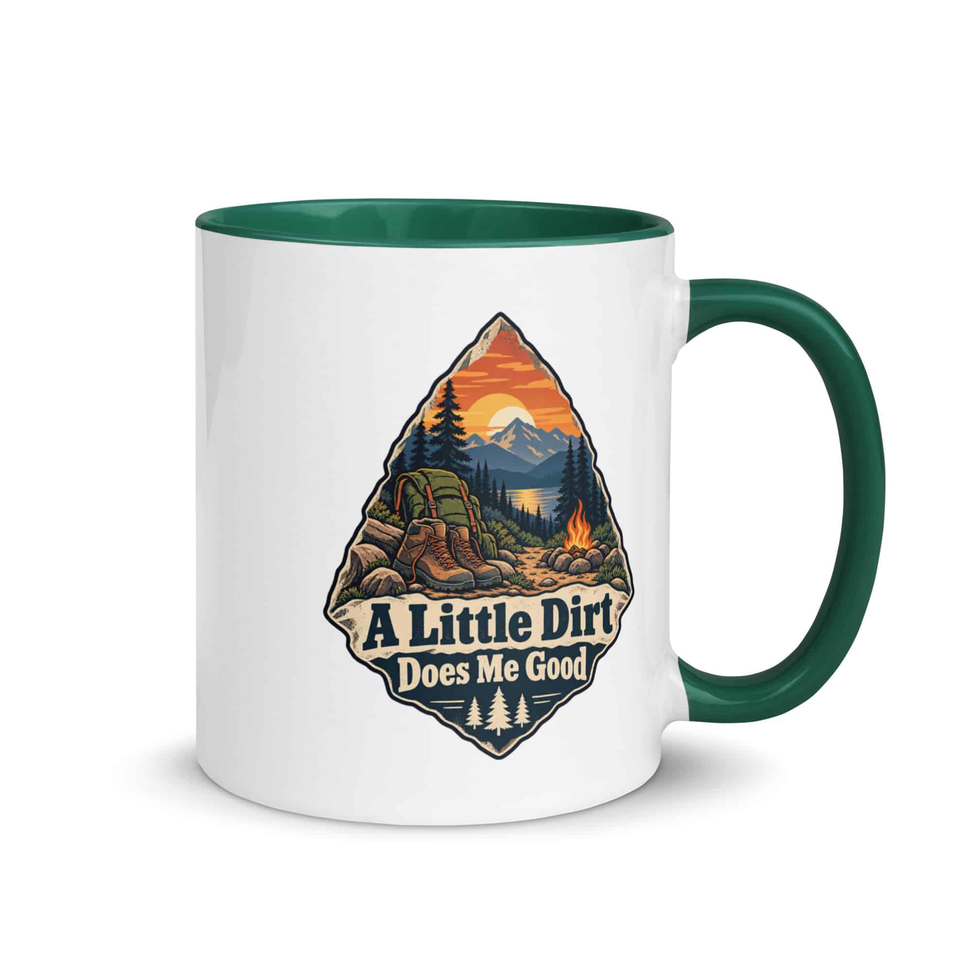 Nature and Adventure Color Inside Coffee Mug: A Little Dirt Does Me Good, Scenic Shield Badge