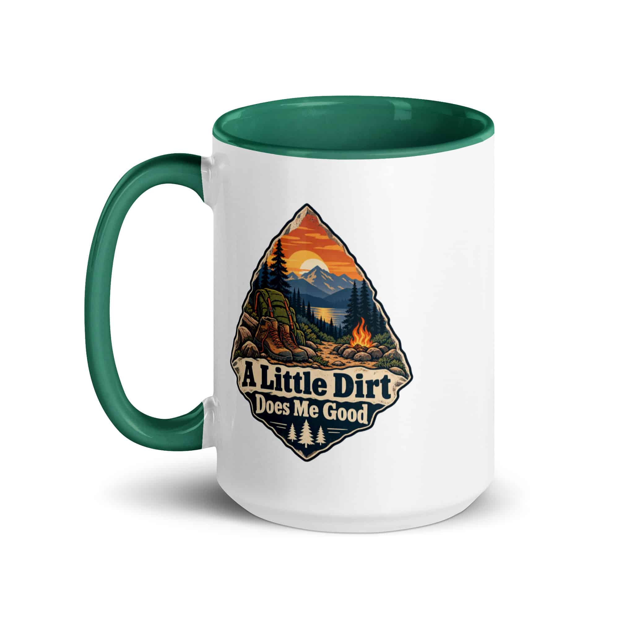 Nature and Adventure Color Inside Coffee Mug: A Little Dirt Does Me Good, Scenic Shield Badge