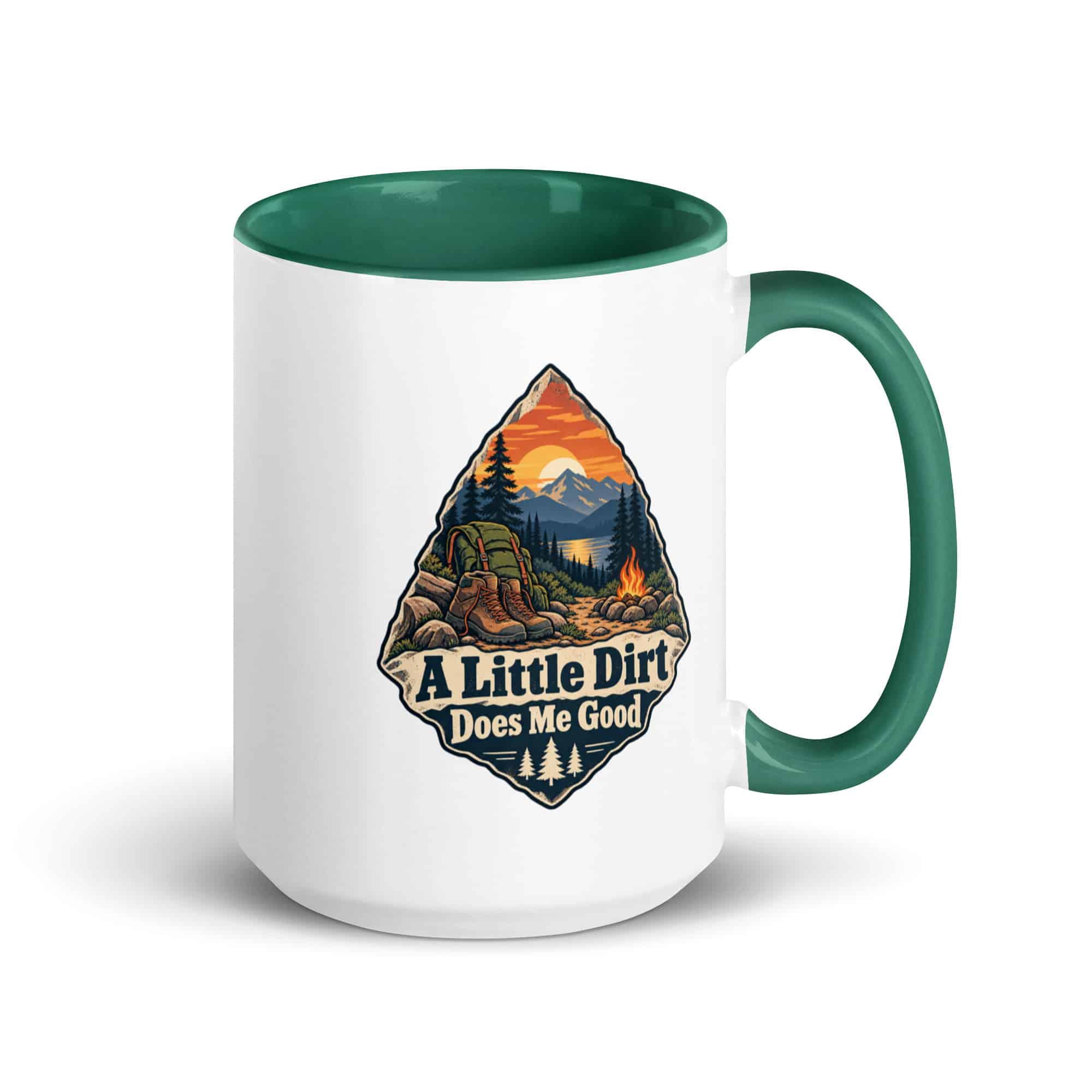 Nature and Adventure Color Inside Coffee Mug: A Little Dirt Does Me Good, Scenic Shield Badge