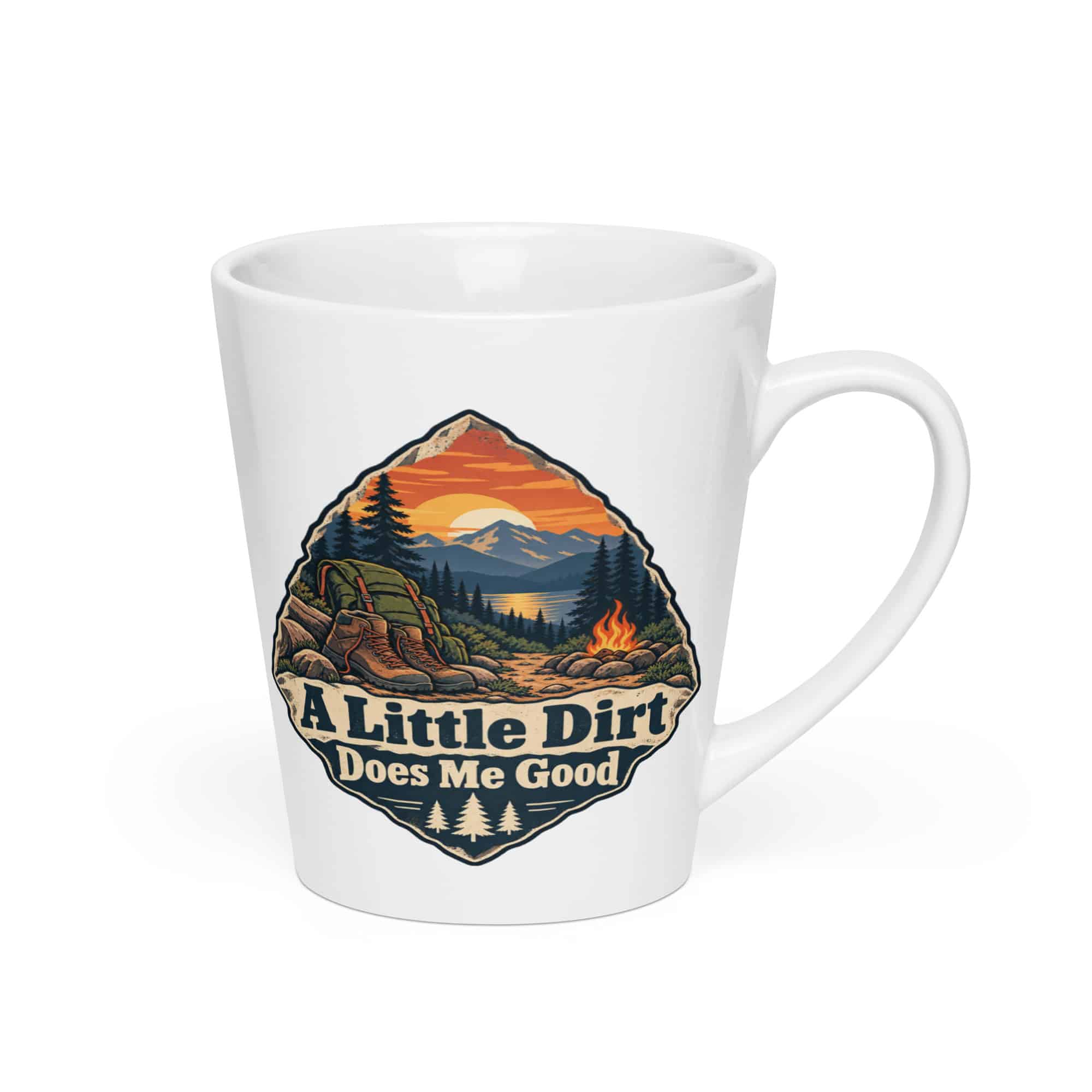 Nature and Adventure Latte Mug: A Little Dirt Does Me Good, Scenic Shield Badge