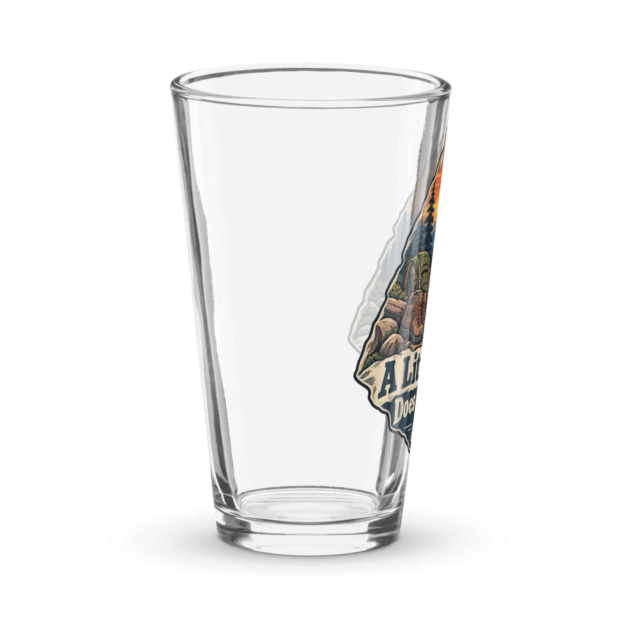 Nature and Adventure Pint Glass: A Little Dirt Does Me Good, Scenic Shield Badge